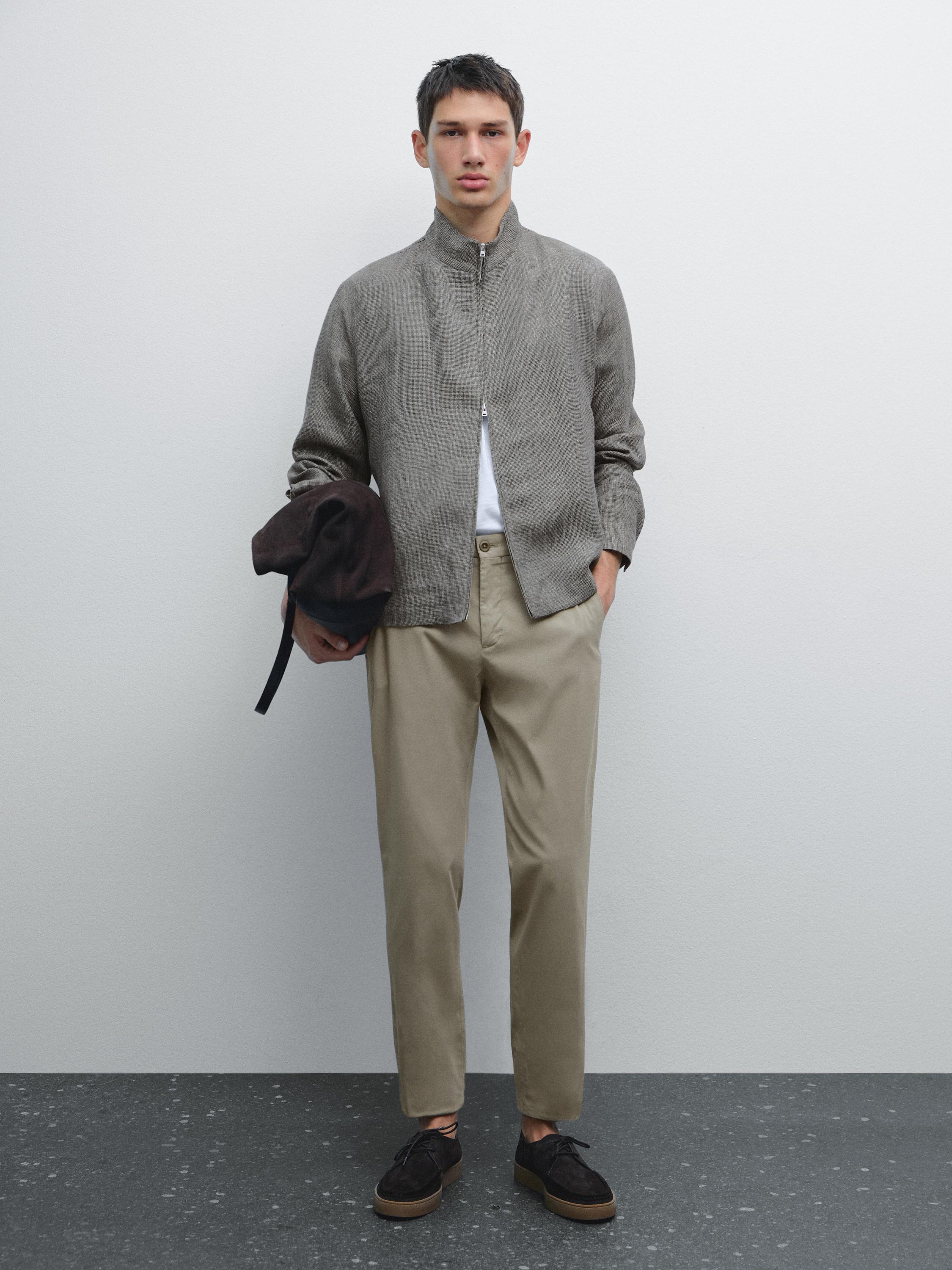 Cotton blend slim fit trousers