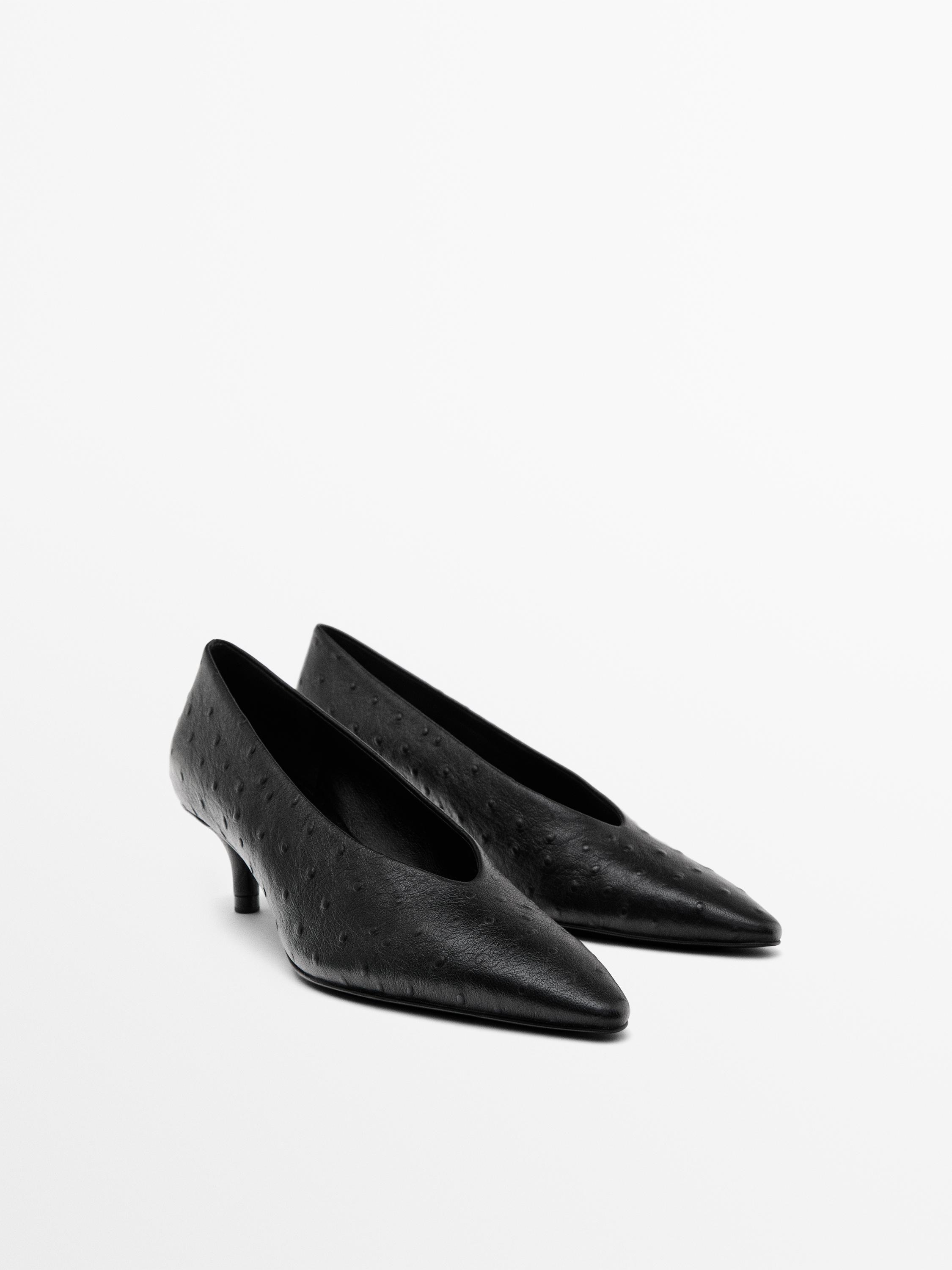 Leren Pump met struisvogelprint