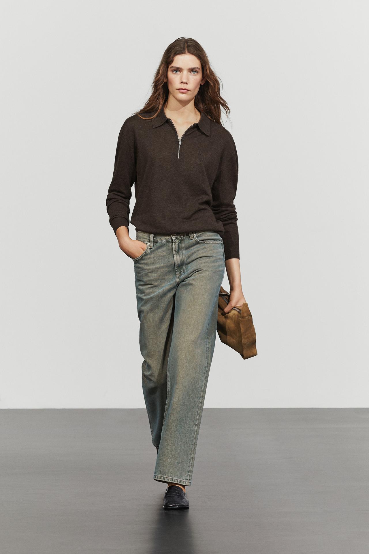 Wool blend quarter-zip knit sweater — CHOCOLATE BROWN