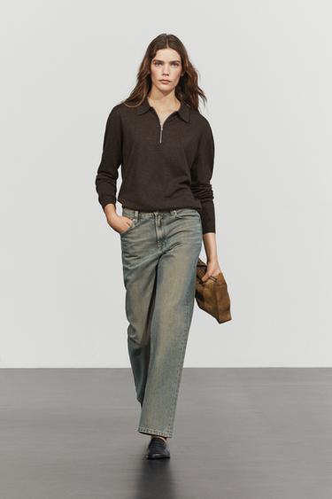 Wool blend quarter-zip knit sweater — CHOCOLATE BROWN 1