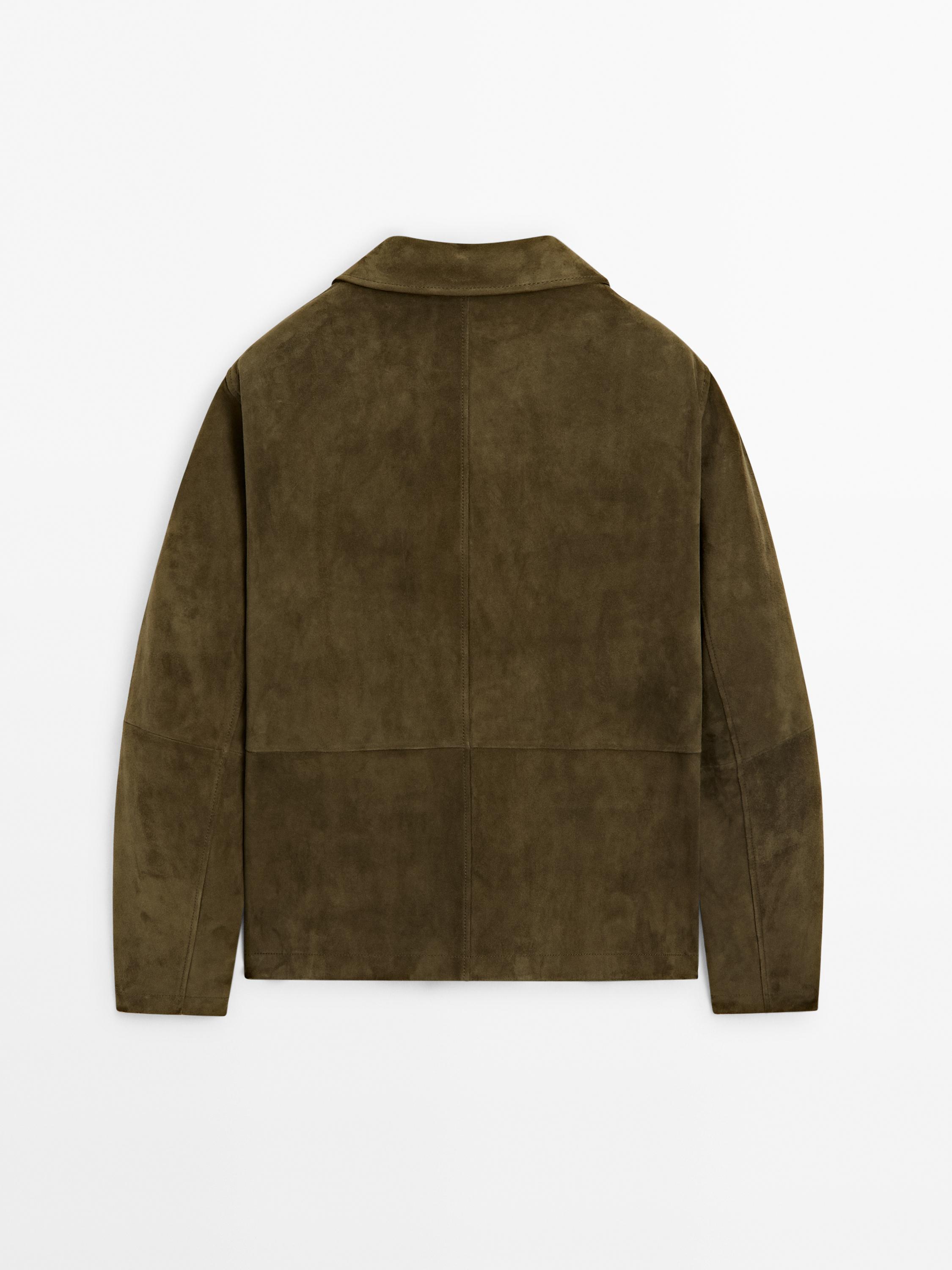 Suede leather jacket with patch pockets