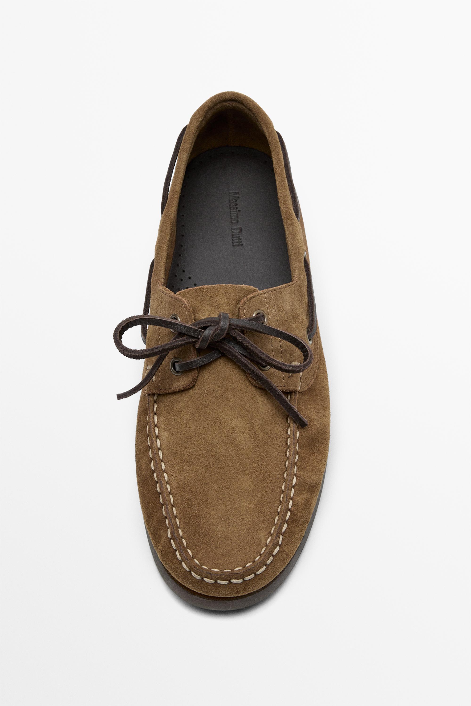 Leather boat shoe — BROWN