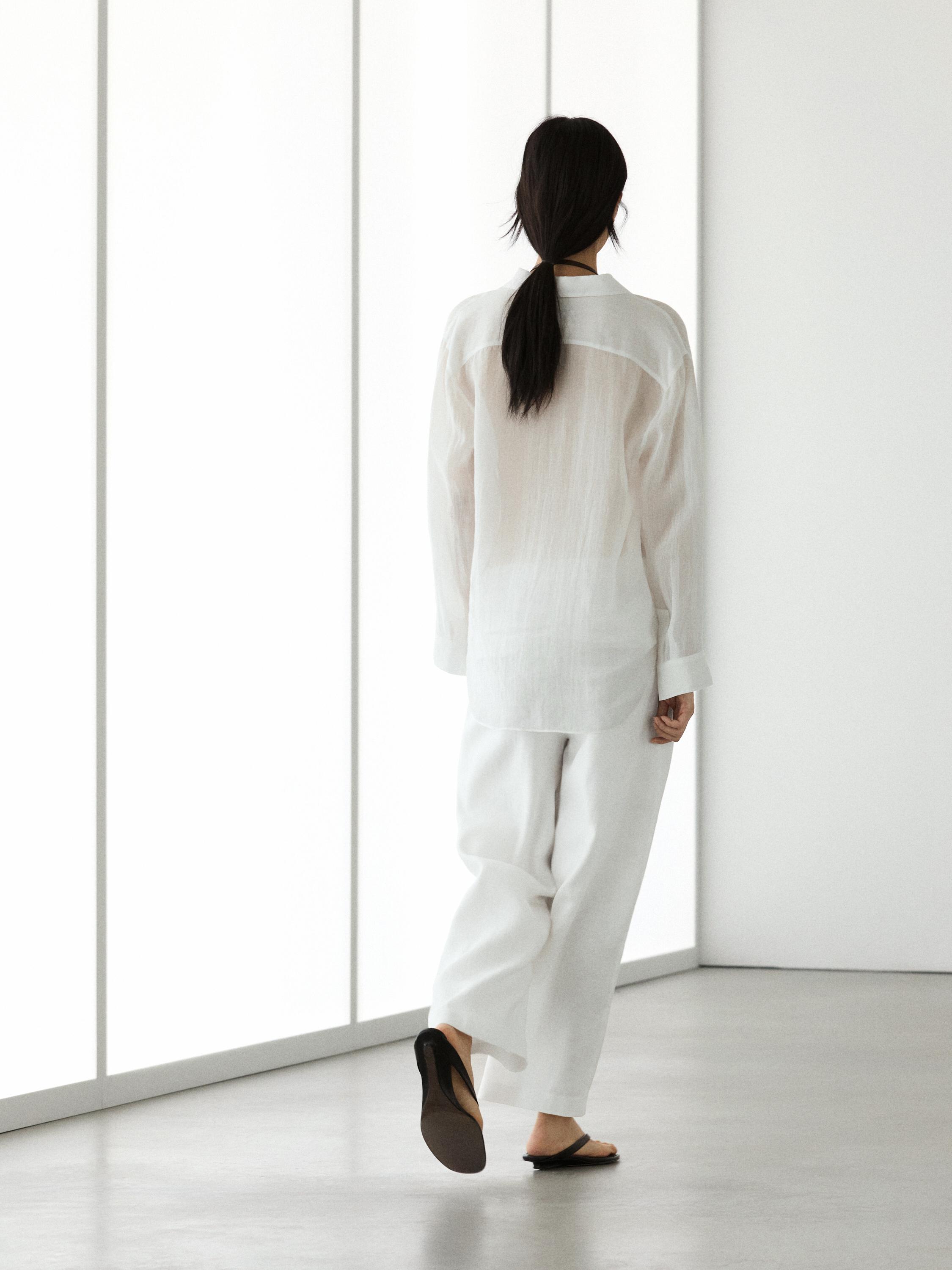 Flowing 100% linen trousers — WHITE