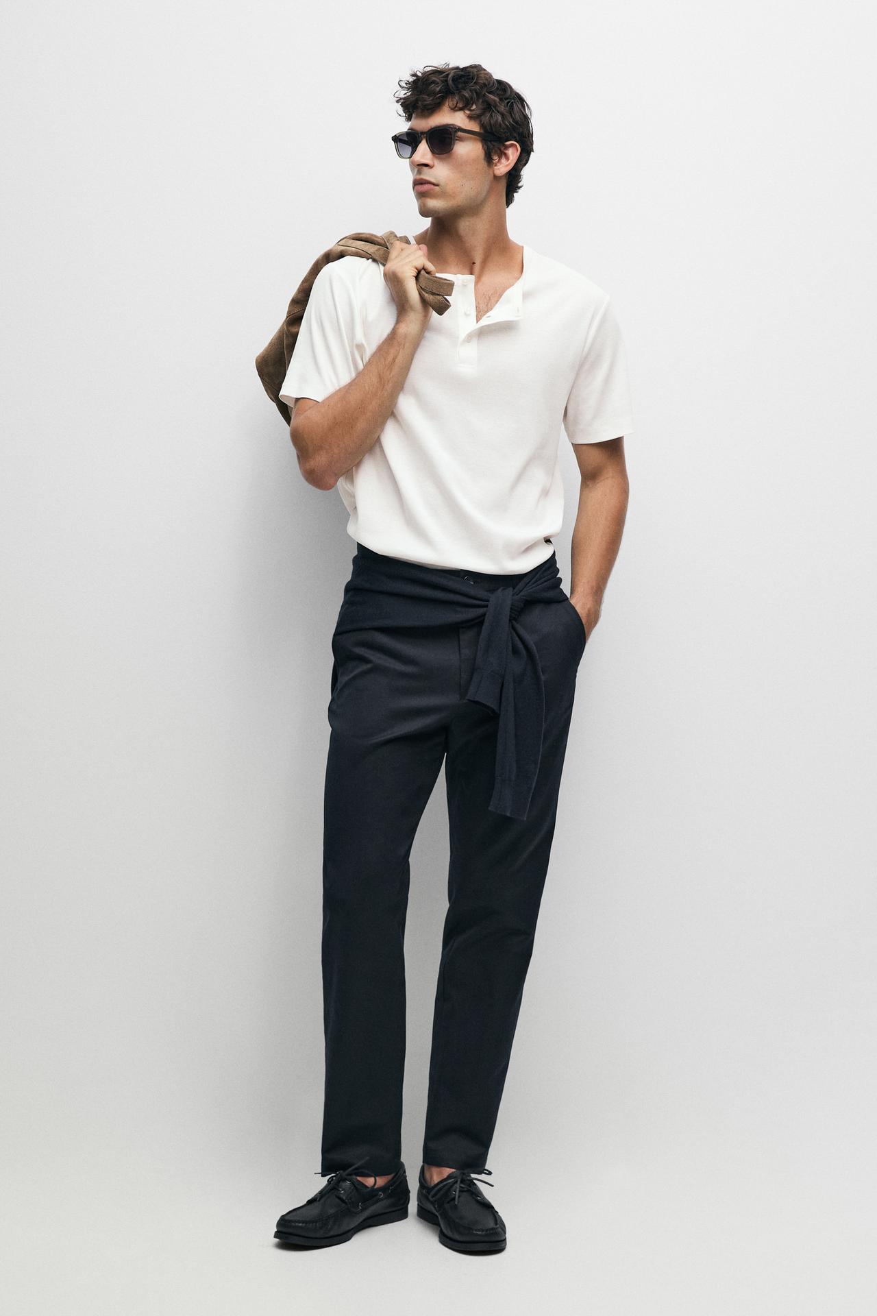 Cotton blend jogger fit pants — NAVY BLUE