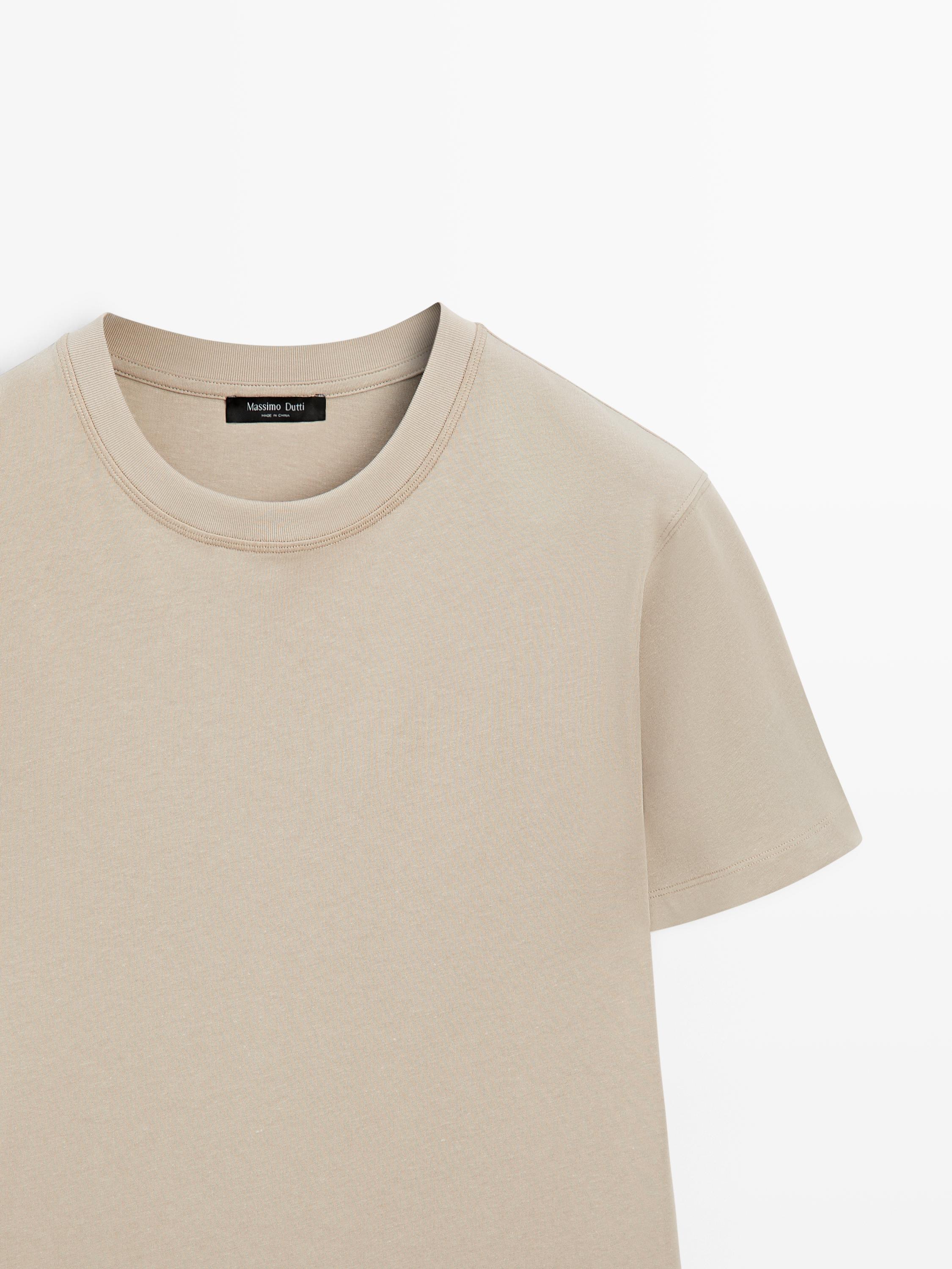 Short sleeve cotton blend T-shirt — SAND