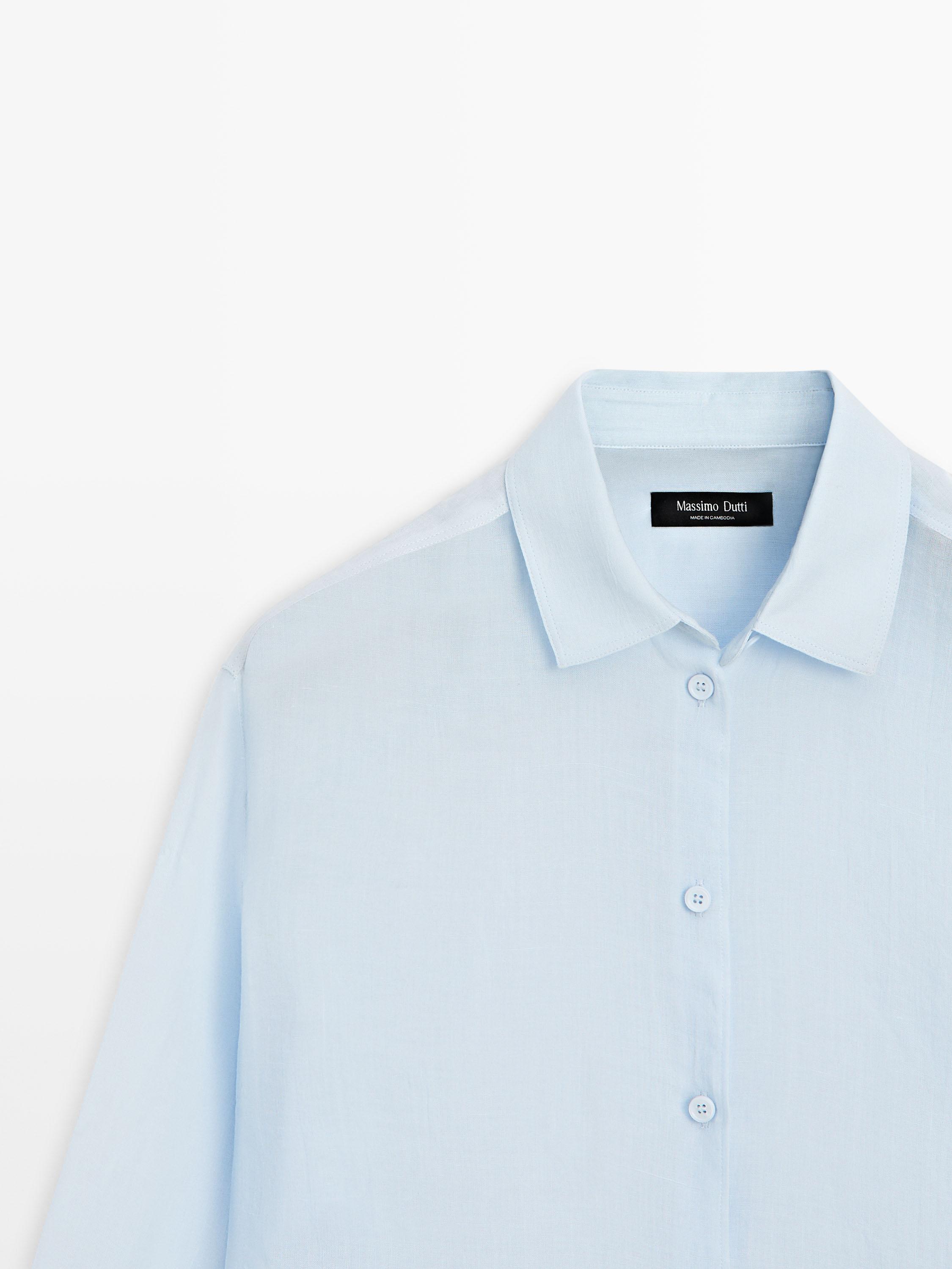 Flowing shirt with shirt collar — SKY BLUE