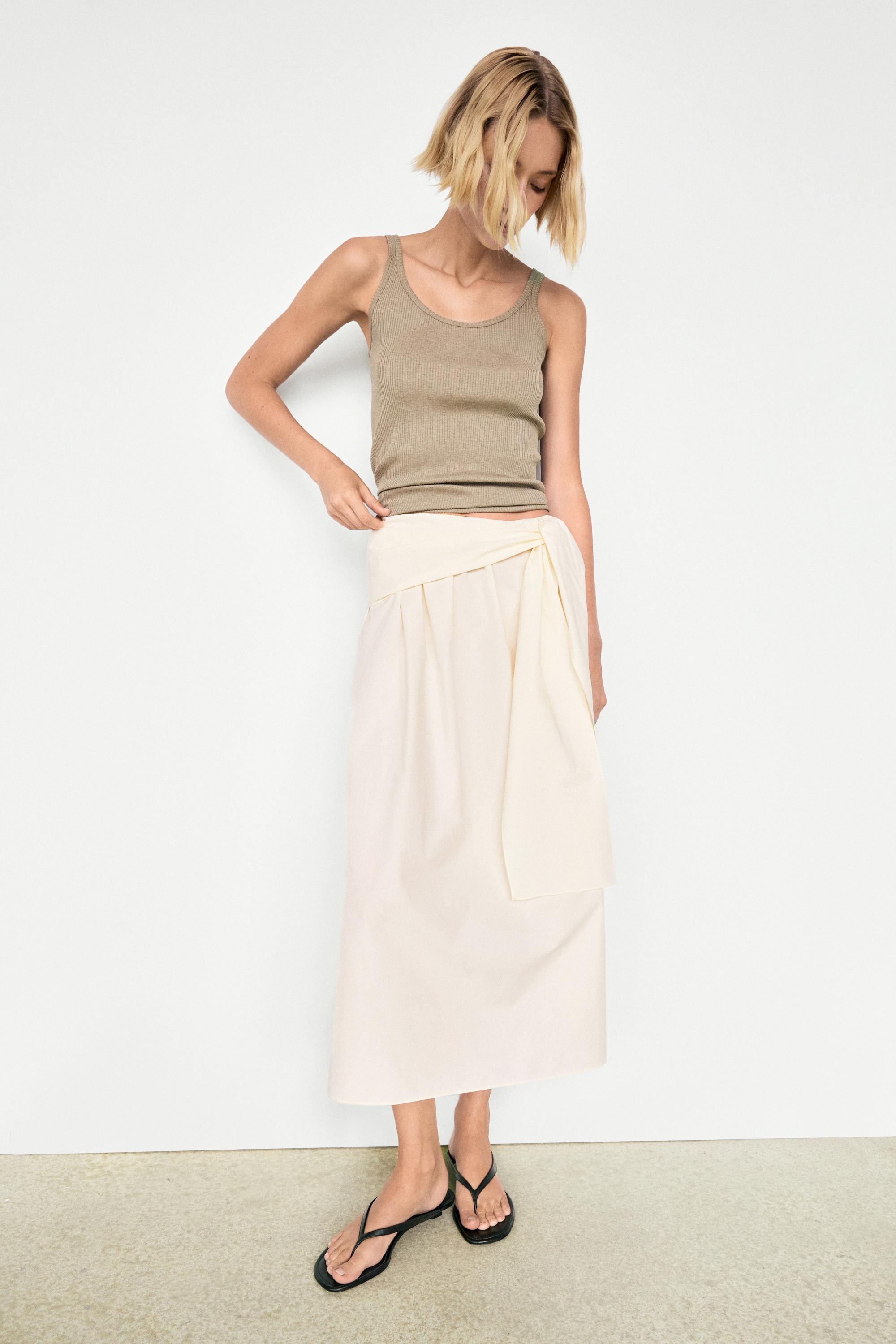 Flowing skirt with scarf detail — CREAM