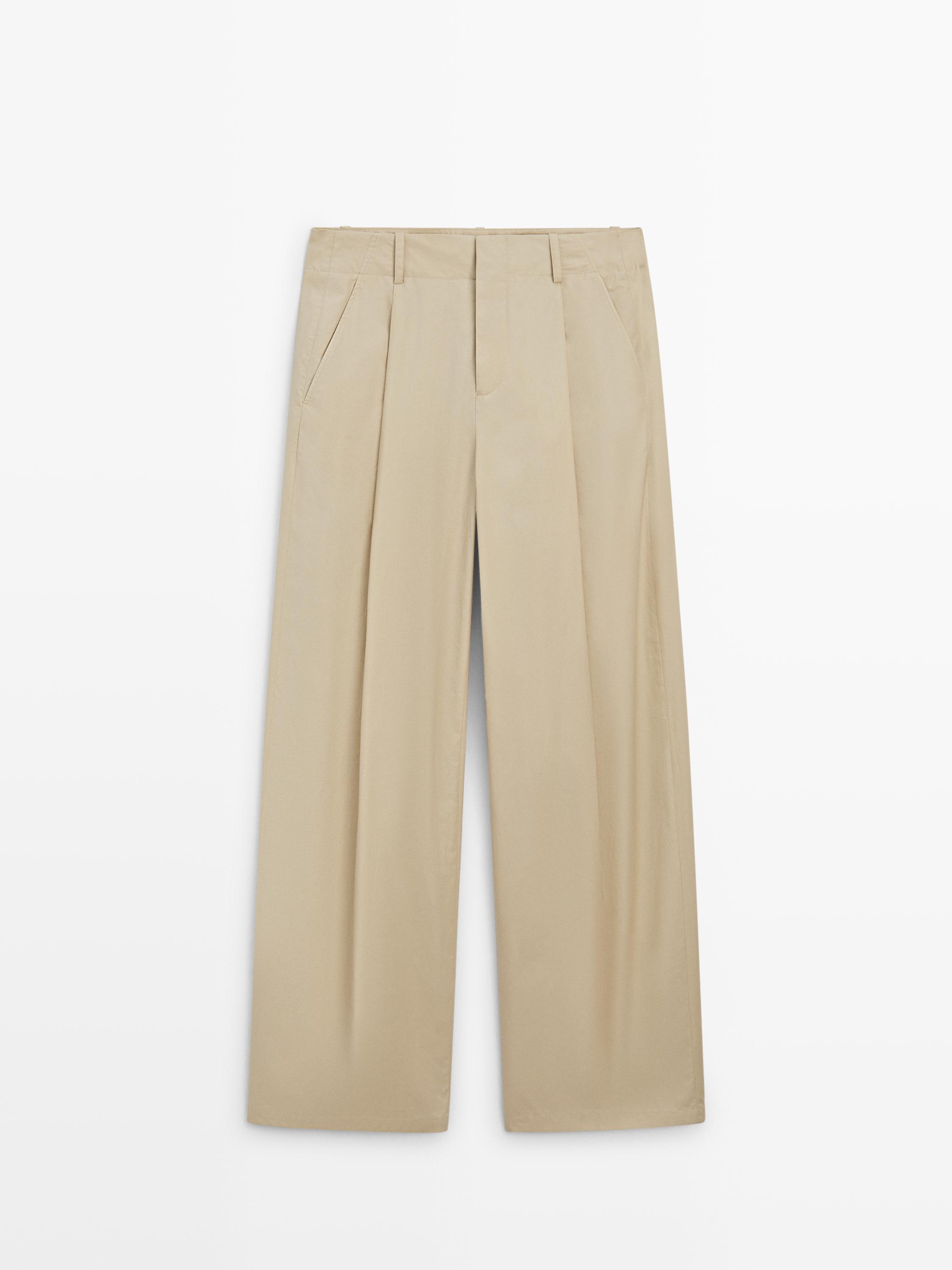 Wide-leg cotton trousers — SAND
