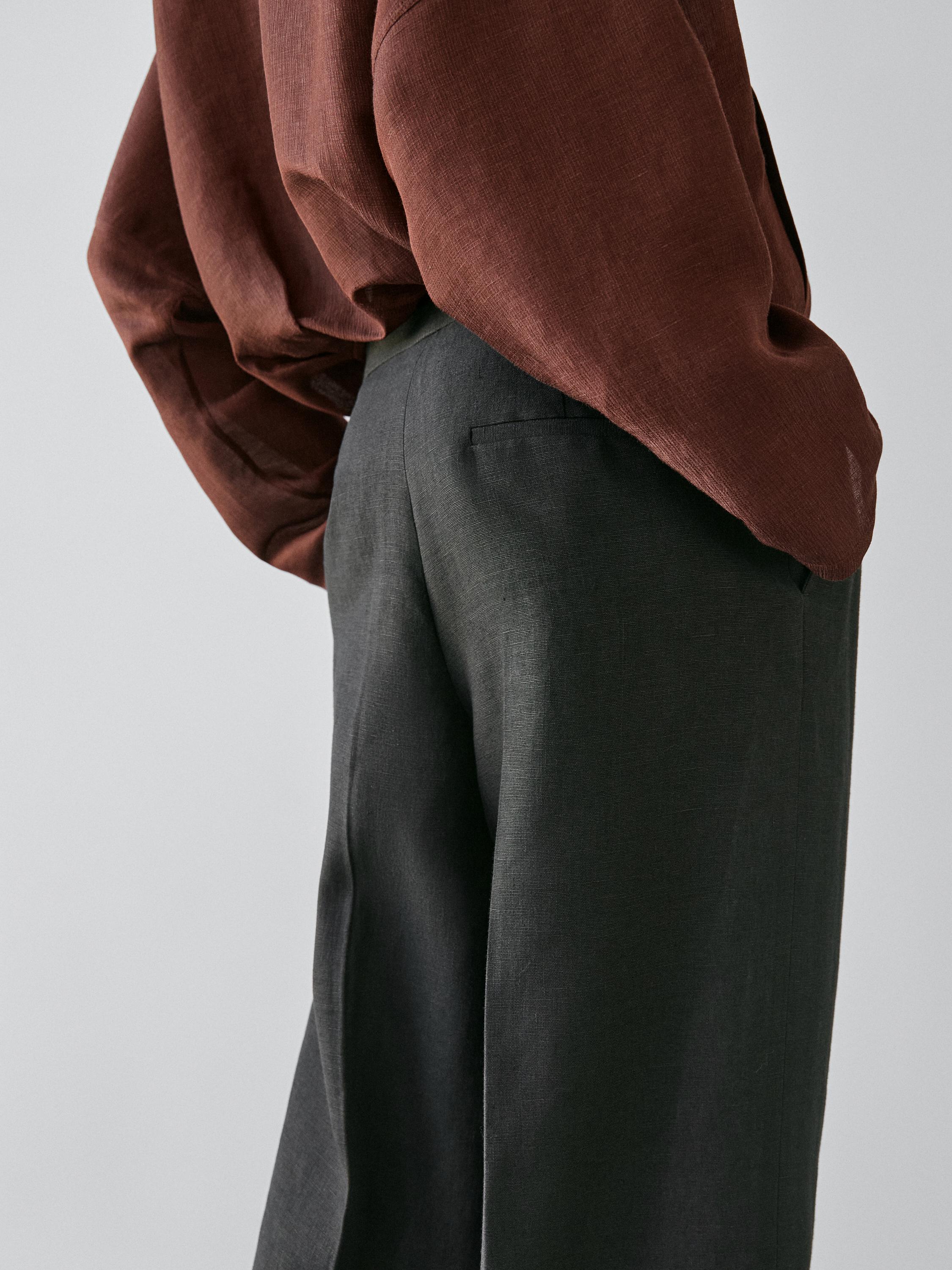 Flowing linen suit trousers — BLACK