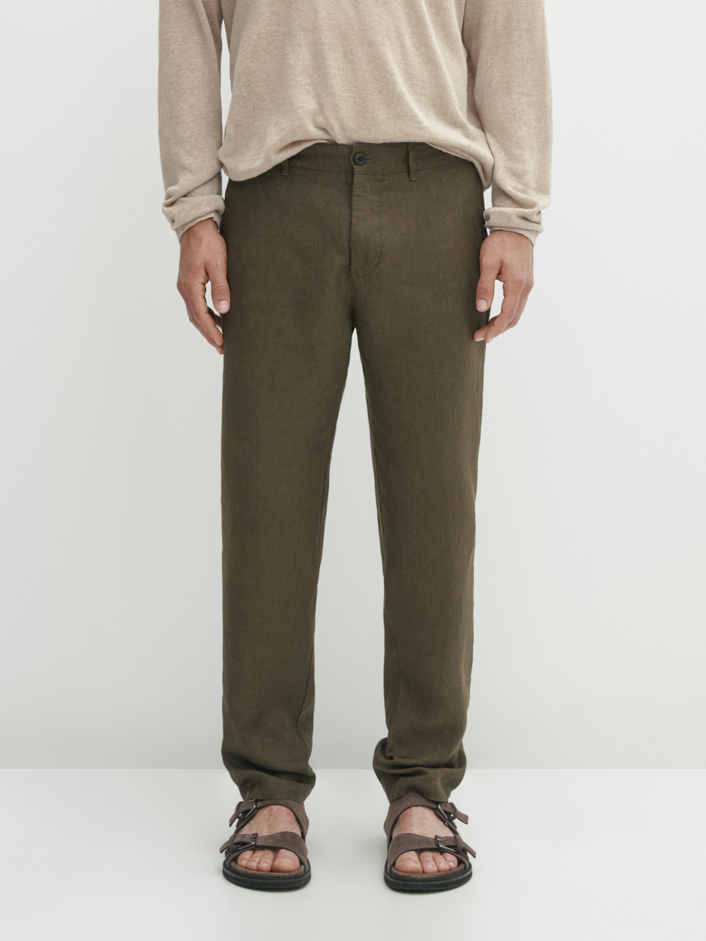 100% linen tapered fit trousers