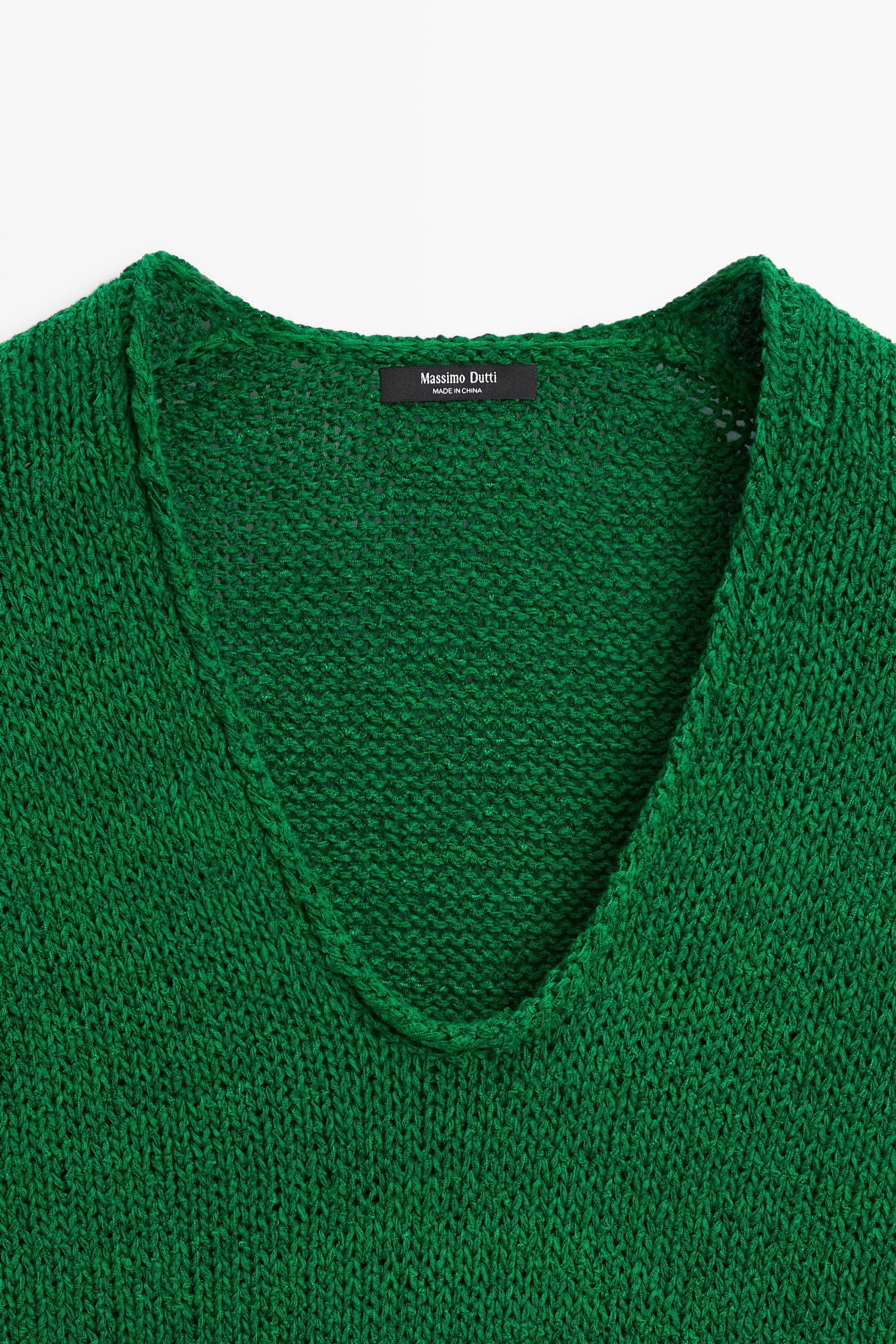 Cotton-blend knit sweater — GREEN