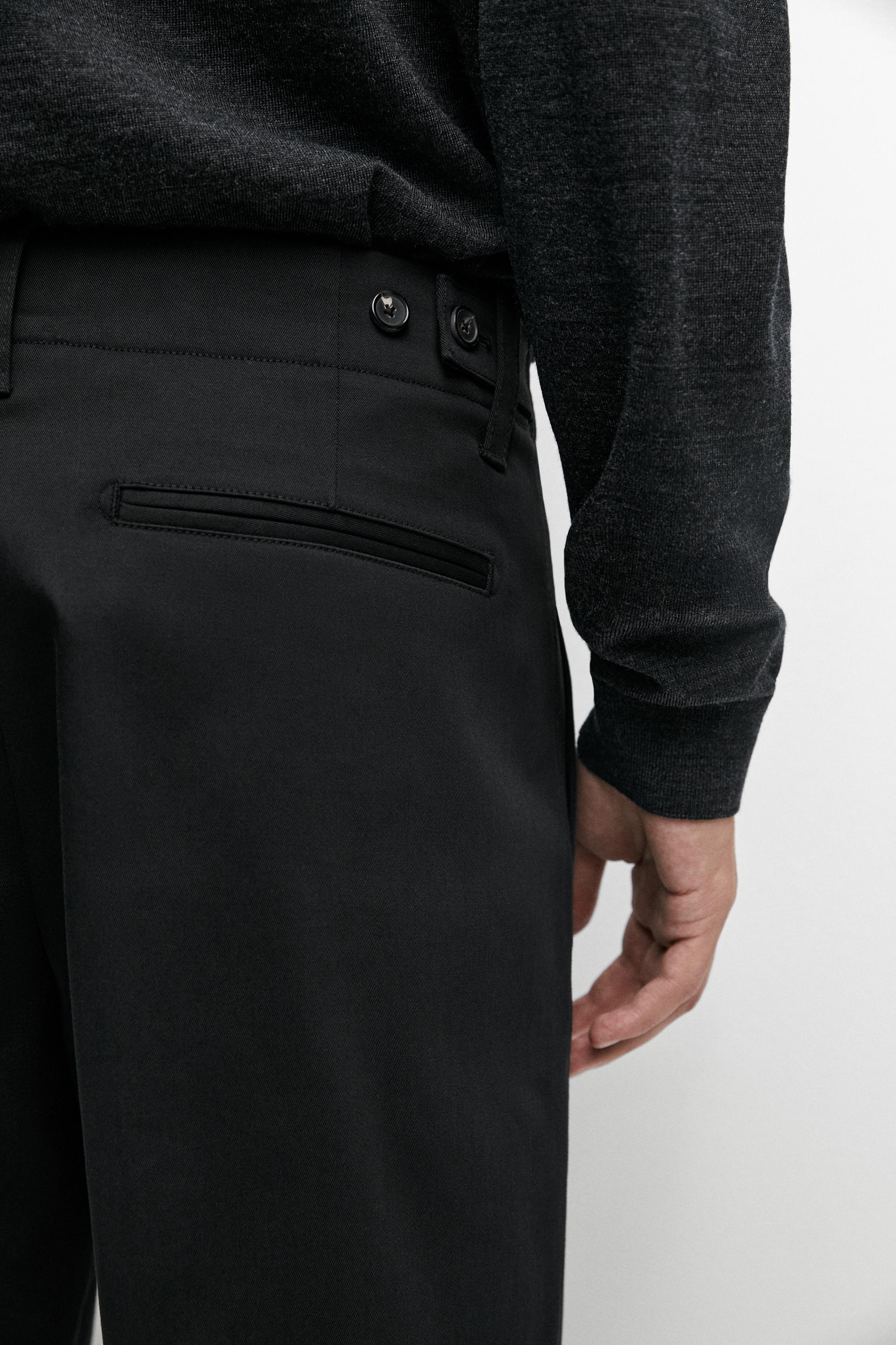 Cotton blend pants with waist detail — BLACK