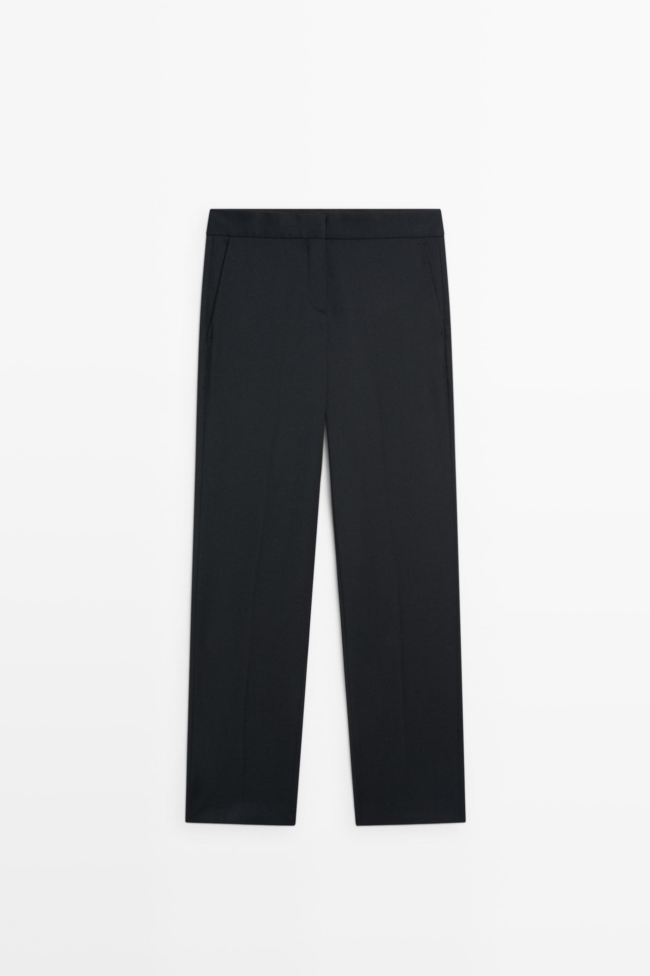 100% cool wool straight fit trousers — NAVY BLUE