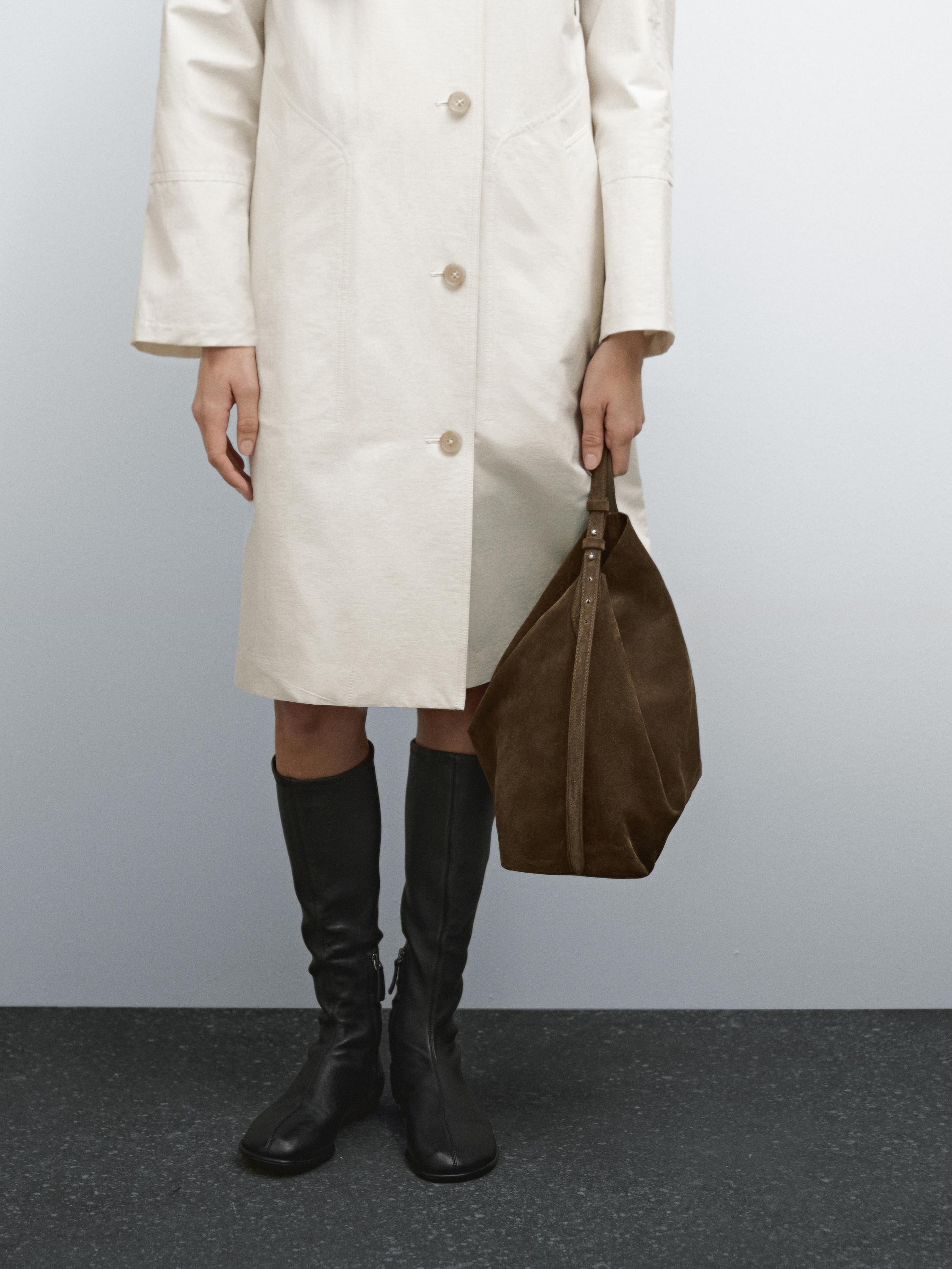 Split suede leather bucket bag