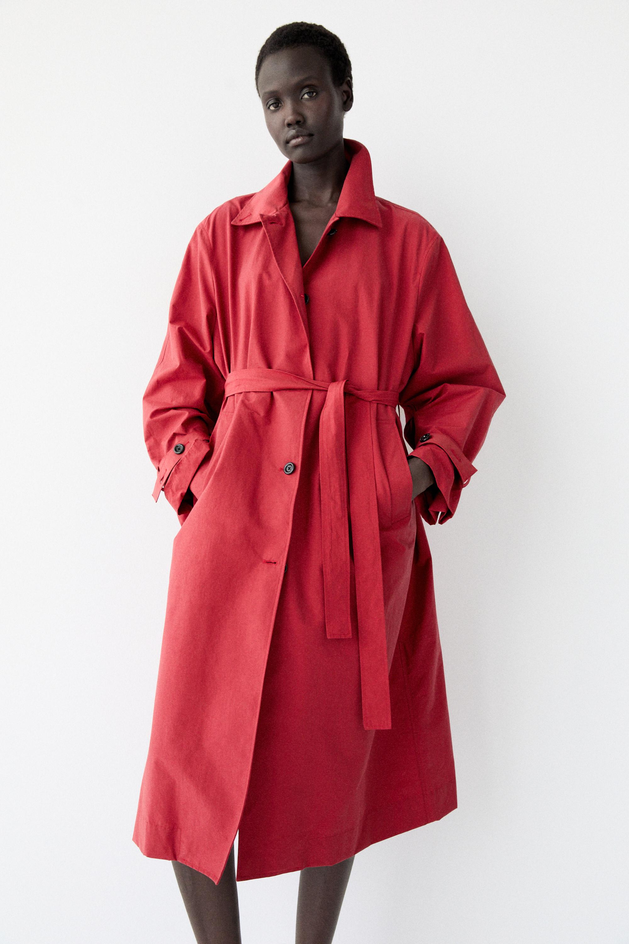 Technical cotton trench coat — RED