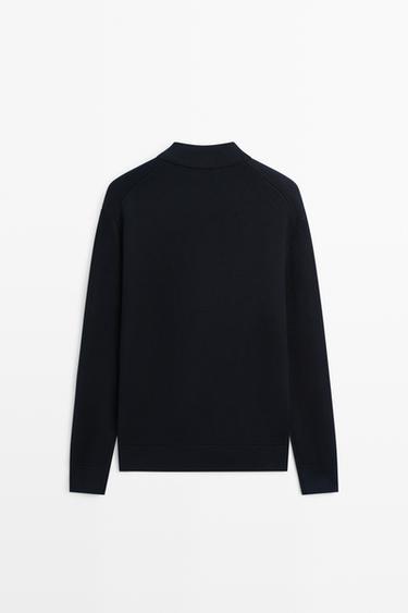100% cotton knit polo collar cardigan — NAVY BLUE 6
