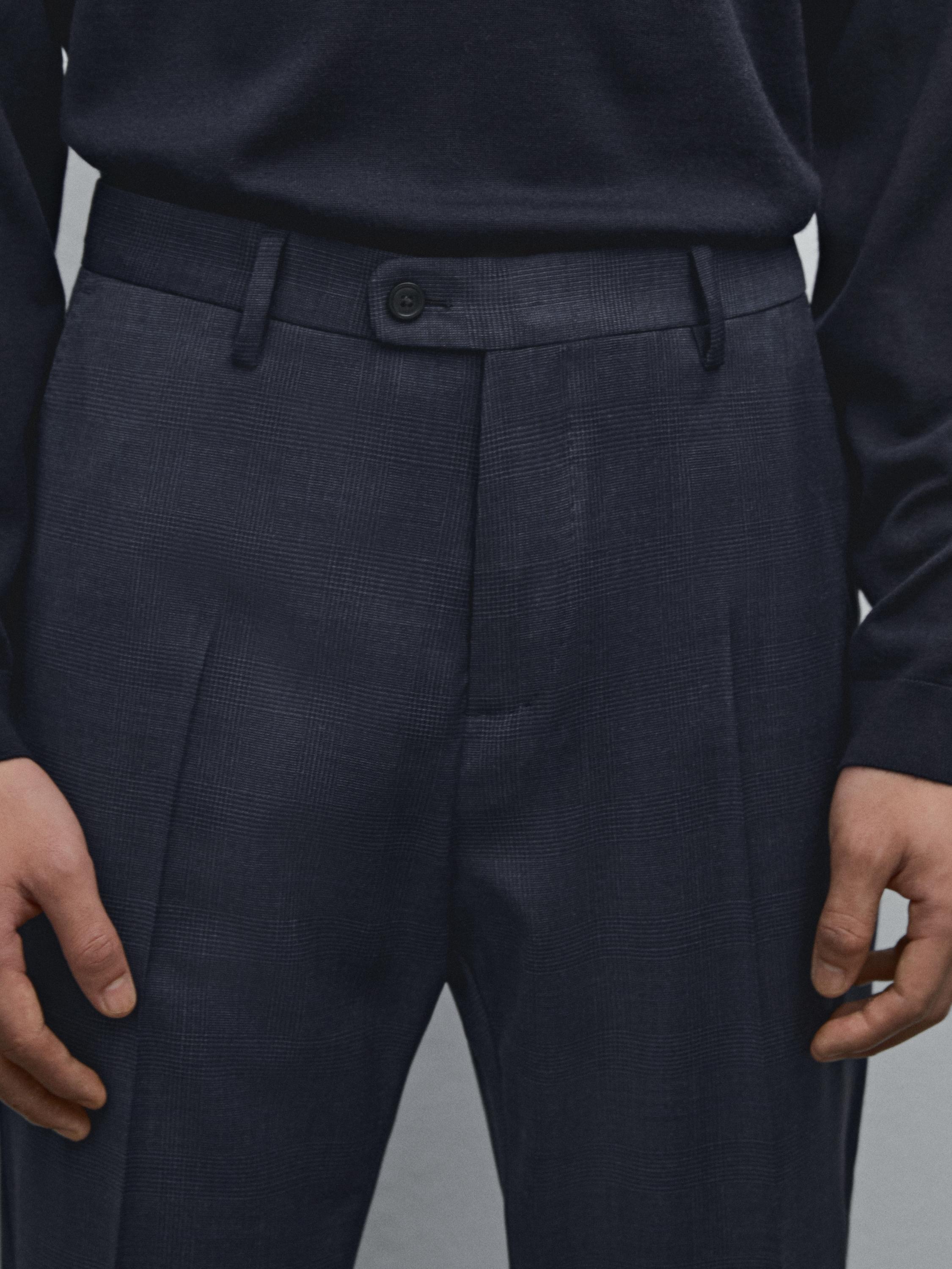 Check wool suit trousers