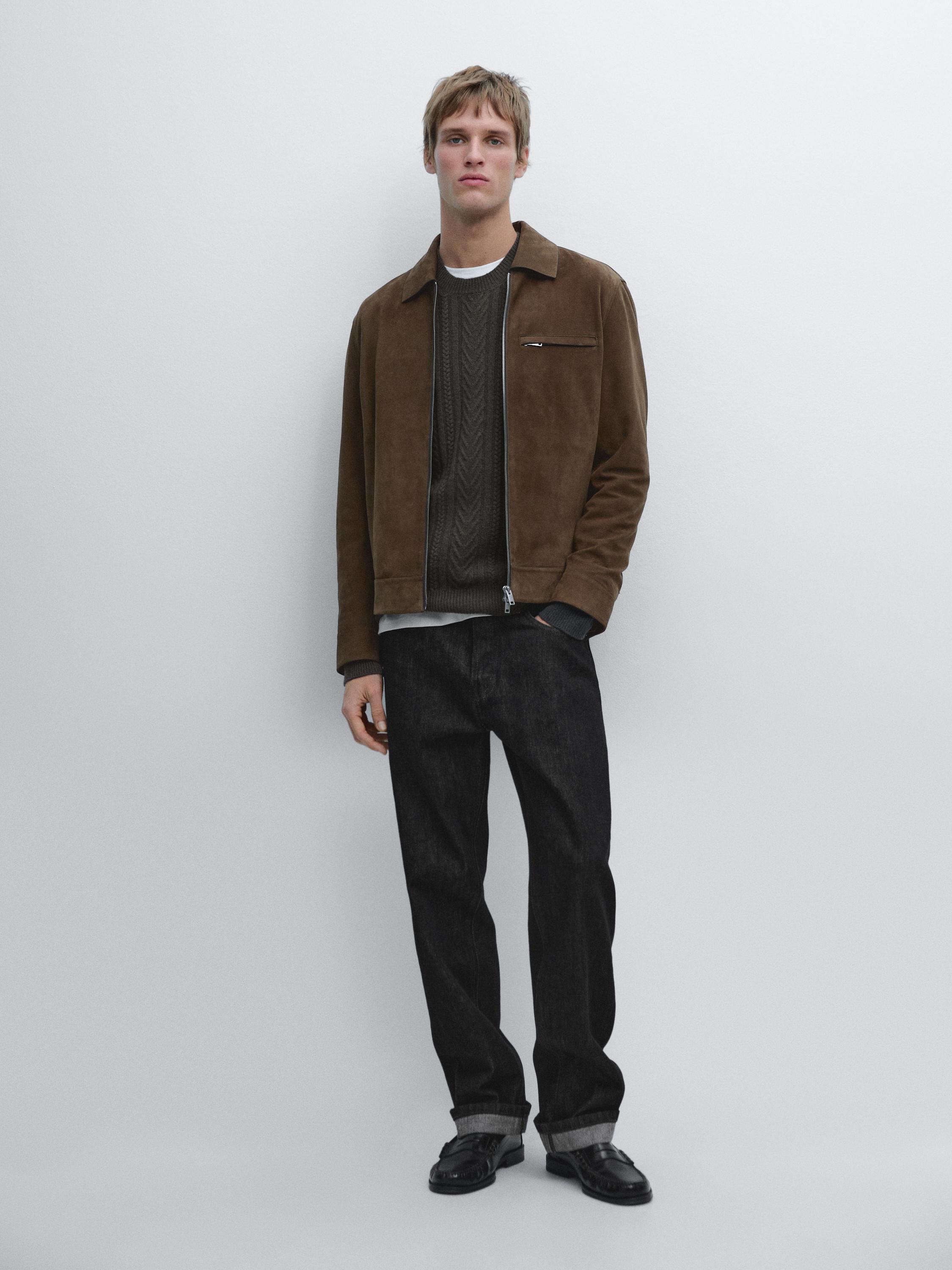 Short suede leather jacket — OLIVE