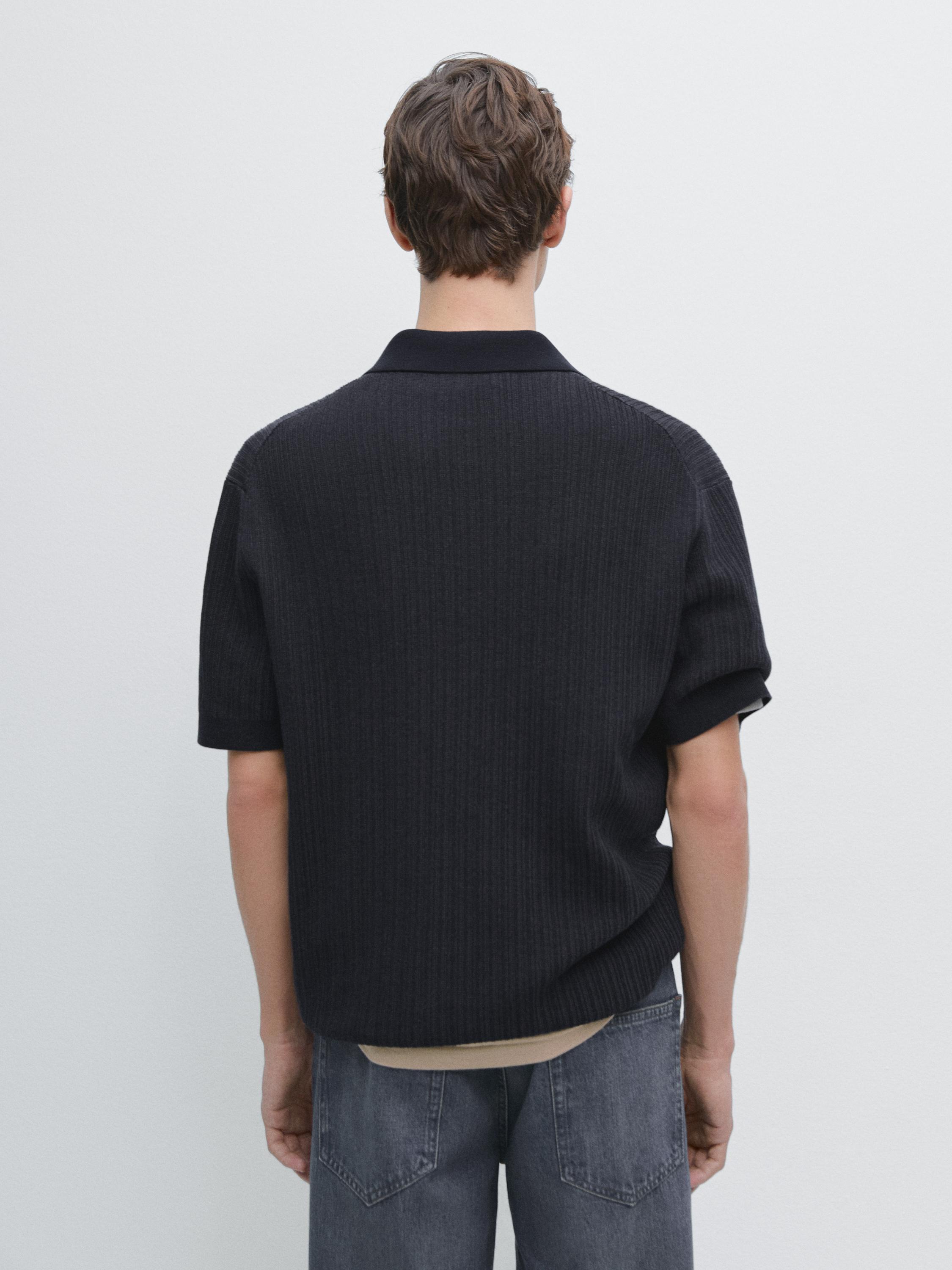 Short sleeve textured knit polo shirt — FADED NAVY