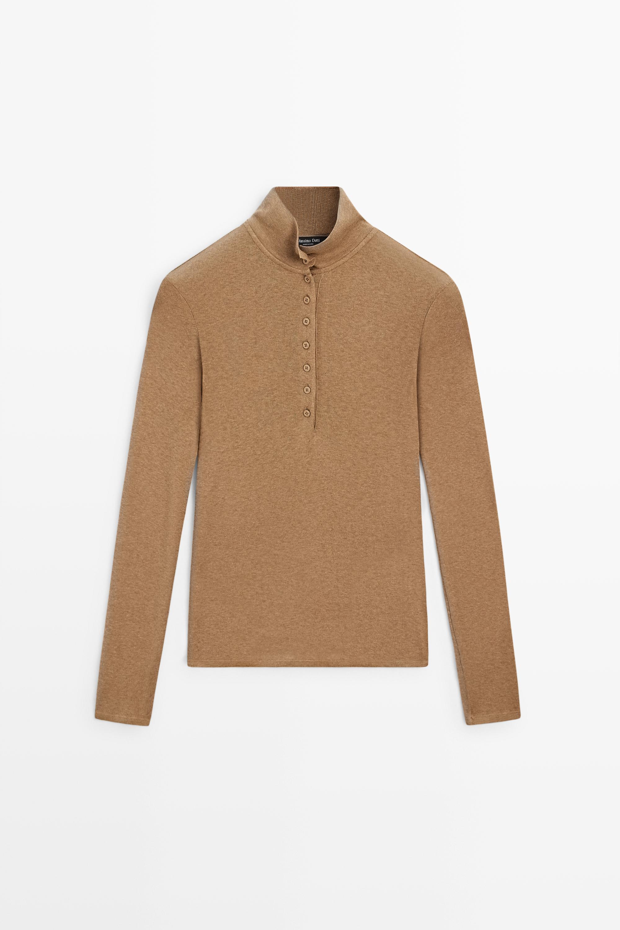 Long sleeve mock neck T-shirt by Massimo Dutti