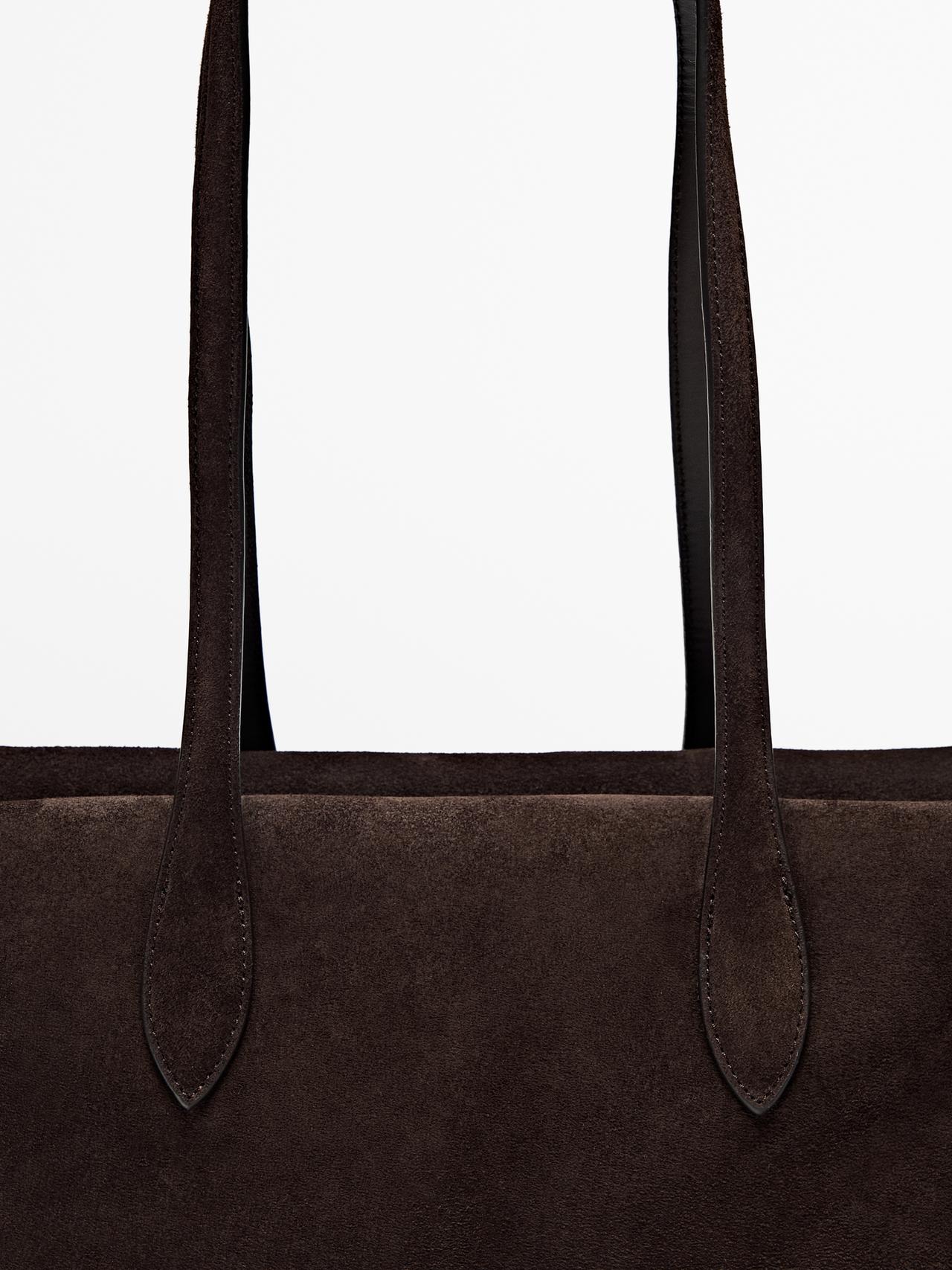 Split leather west satchel bag — BROWN