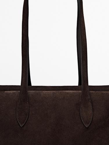 Split leather west satchel bag — BROWN 7