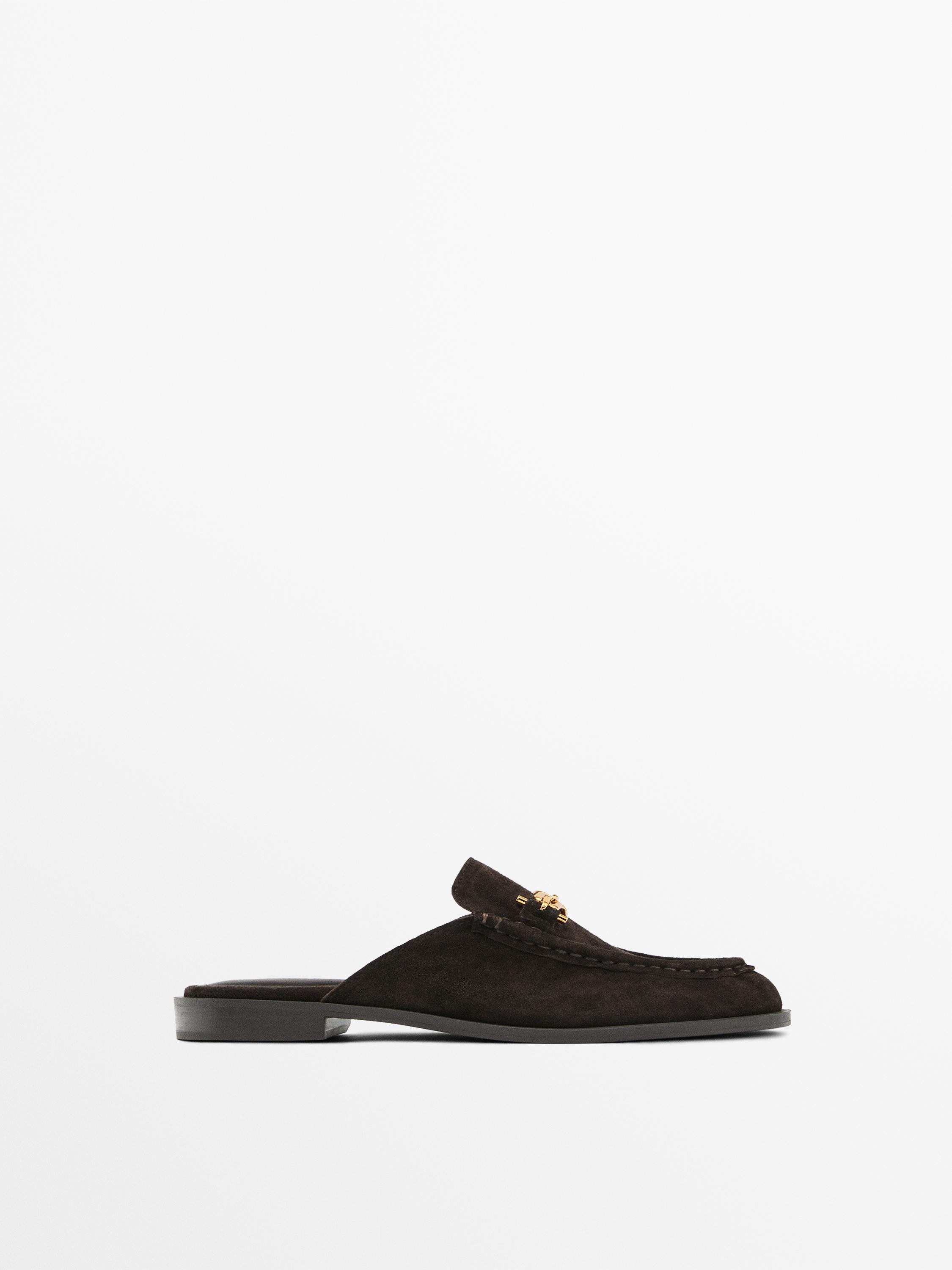 Split suede leather slingback shoes · Brown · Shoes Massimo Dutti
