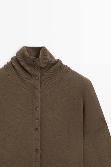 Turtleneck cardigan with button detail — KHAKI 4