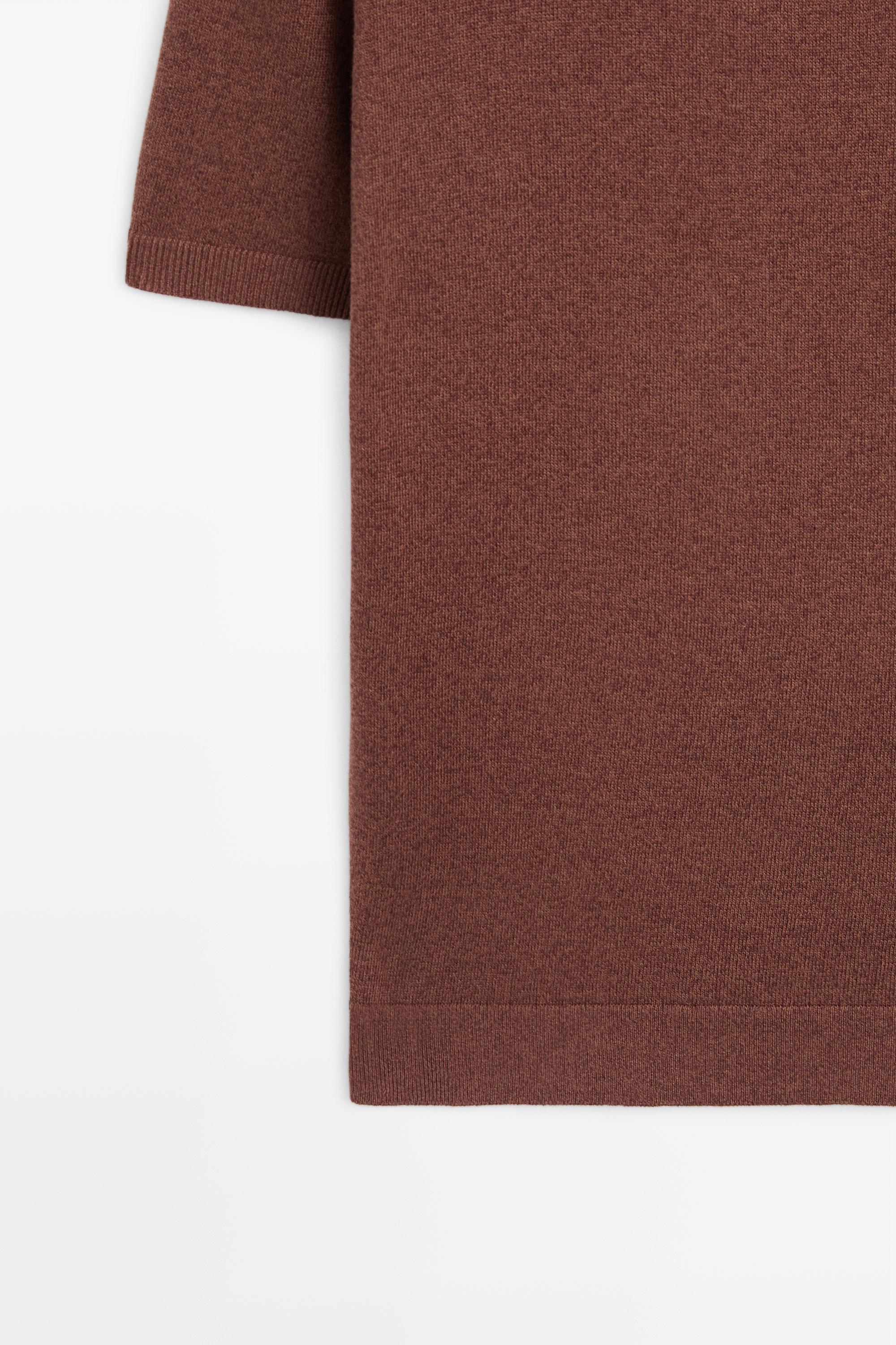 Linen blend knit polo sweater — TERRA COTA
