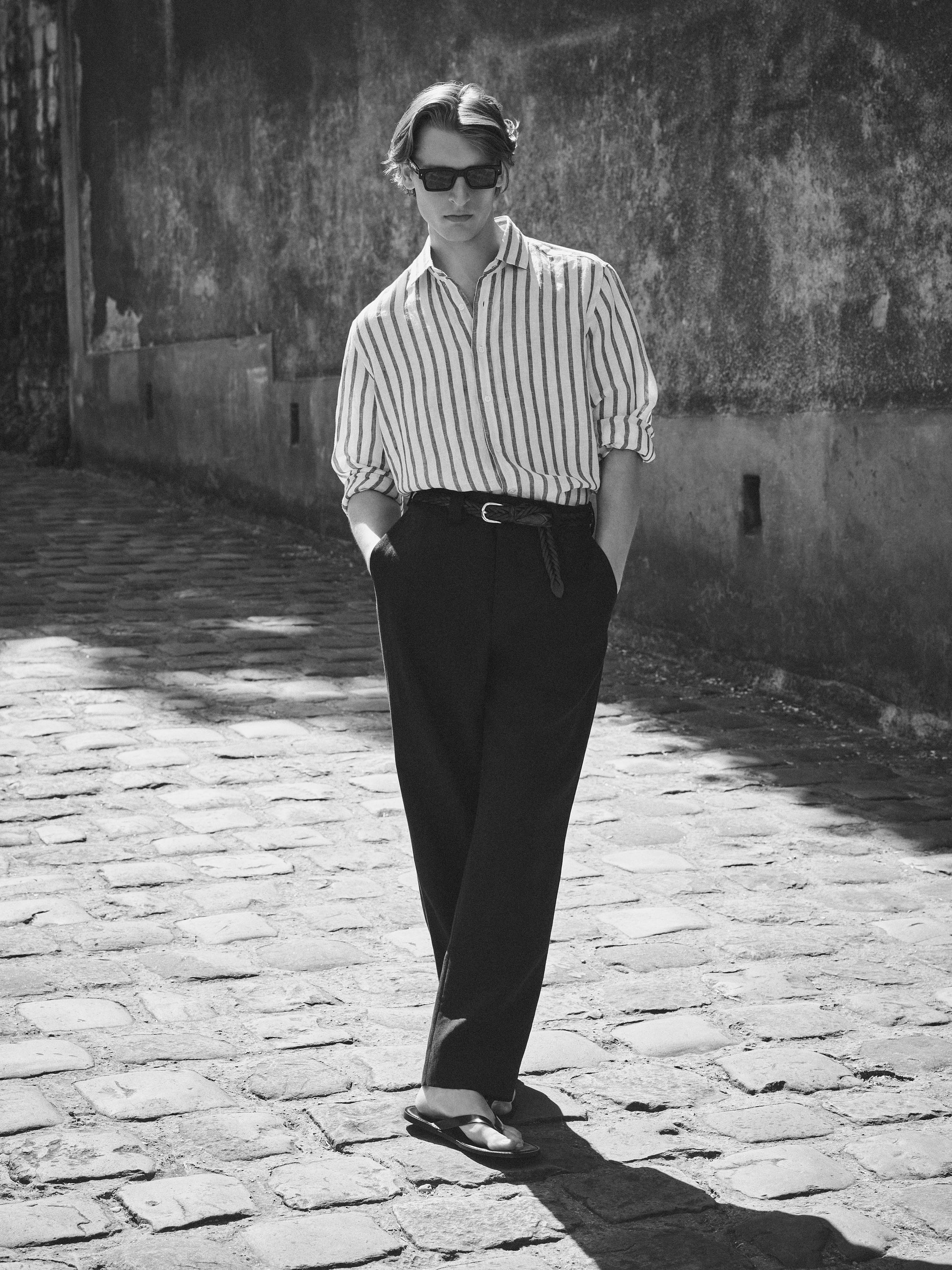 Stribet, regular fit skjorte i hør