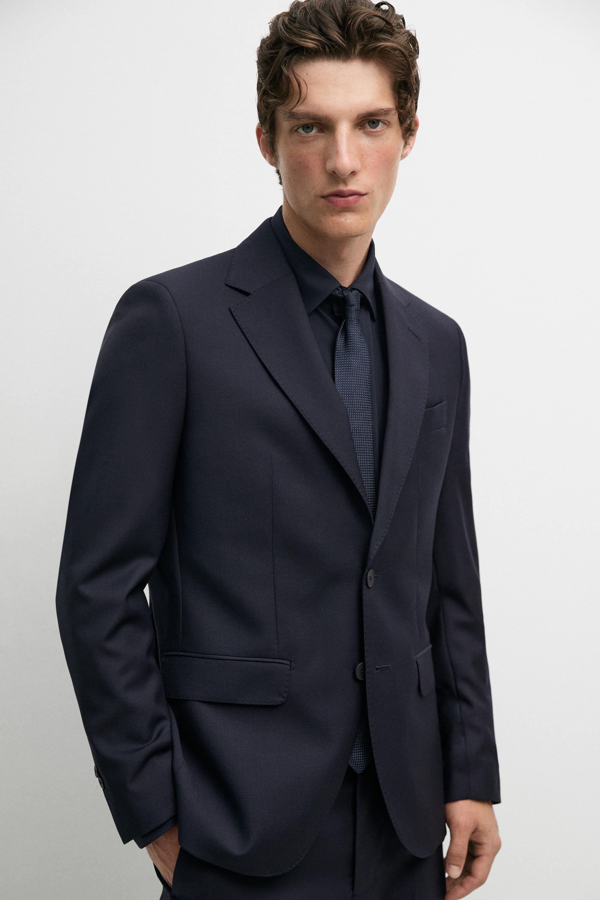 Textured suit blazer — NAVY BLUE