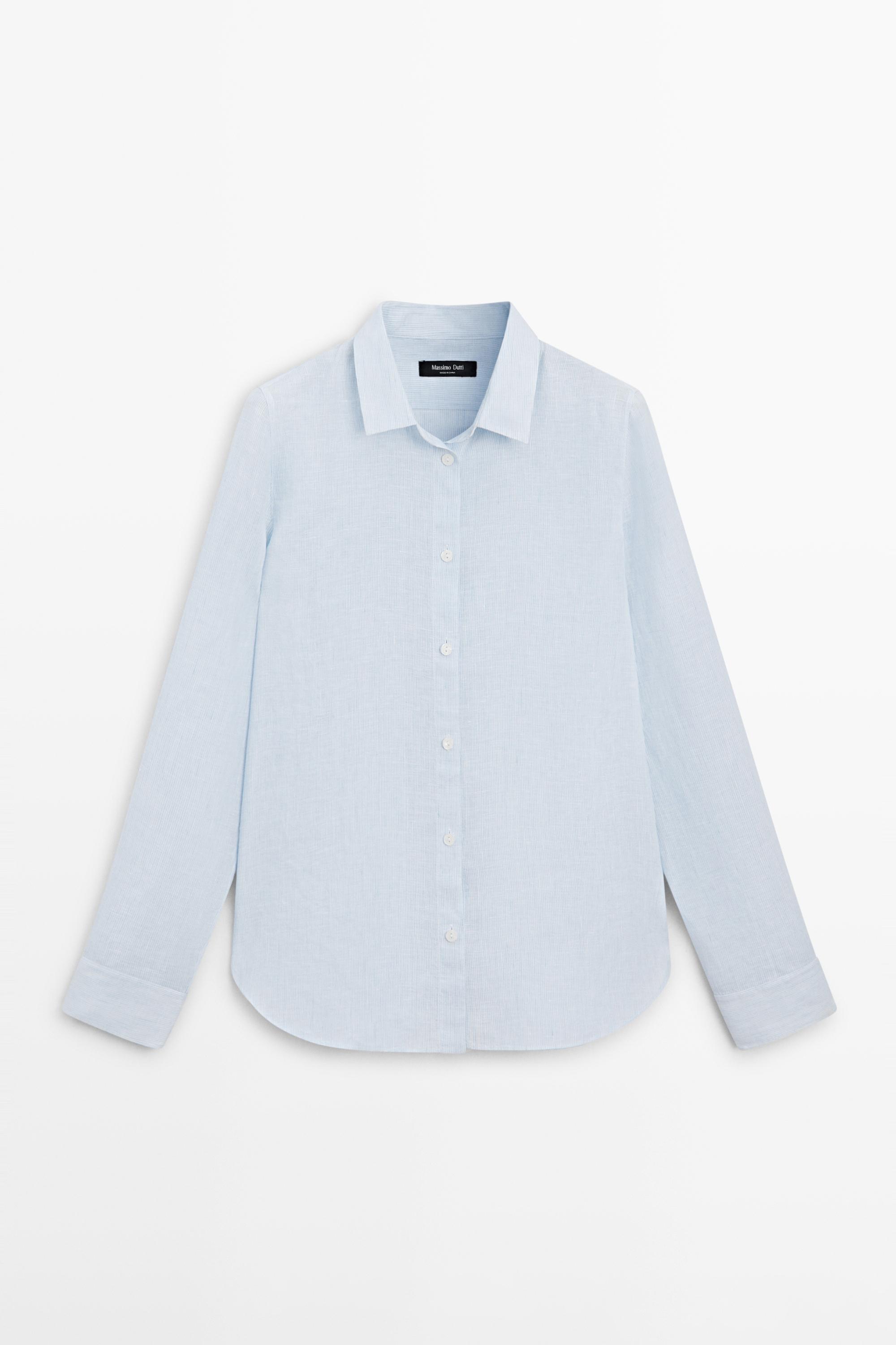 Flowing pinstriped 100% linen shirt