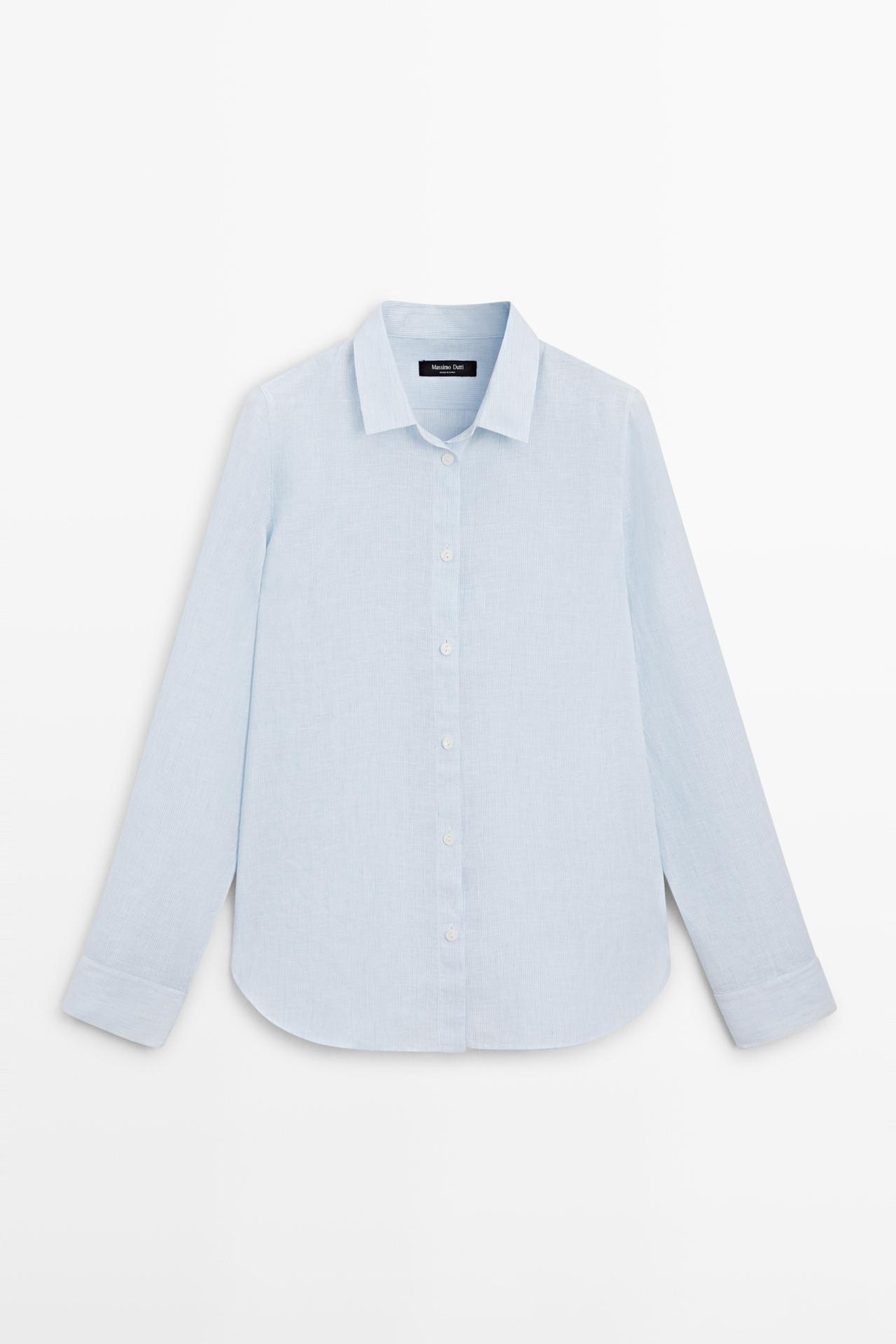Regular fit 100% linen pinstriped shirt — SKY BLUE