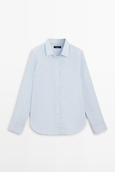 Regular fit 100% linen pinstriped shirt — SKY BLUE 2
