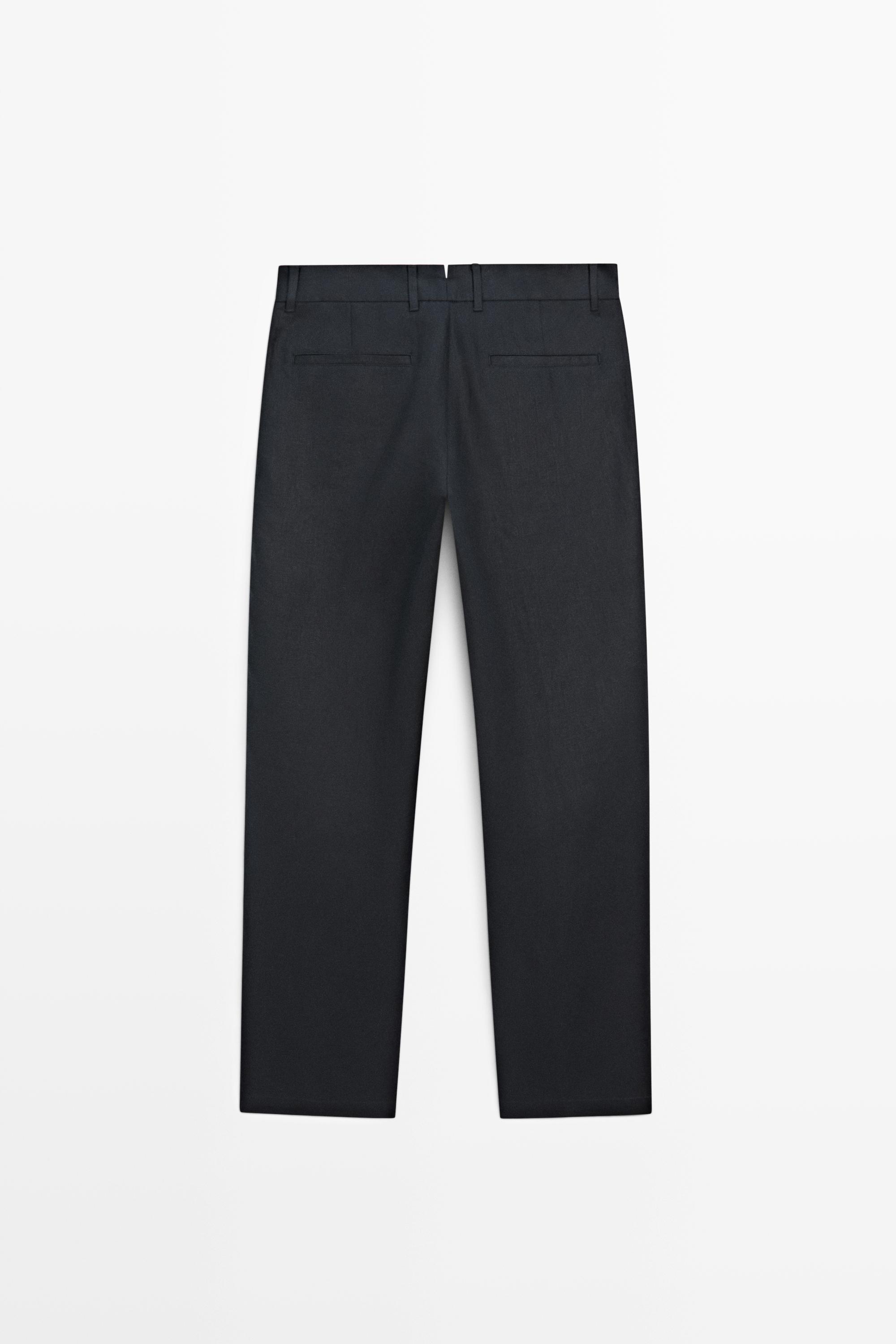 Tapered fit linen pants — NAVY BLUE