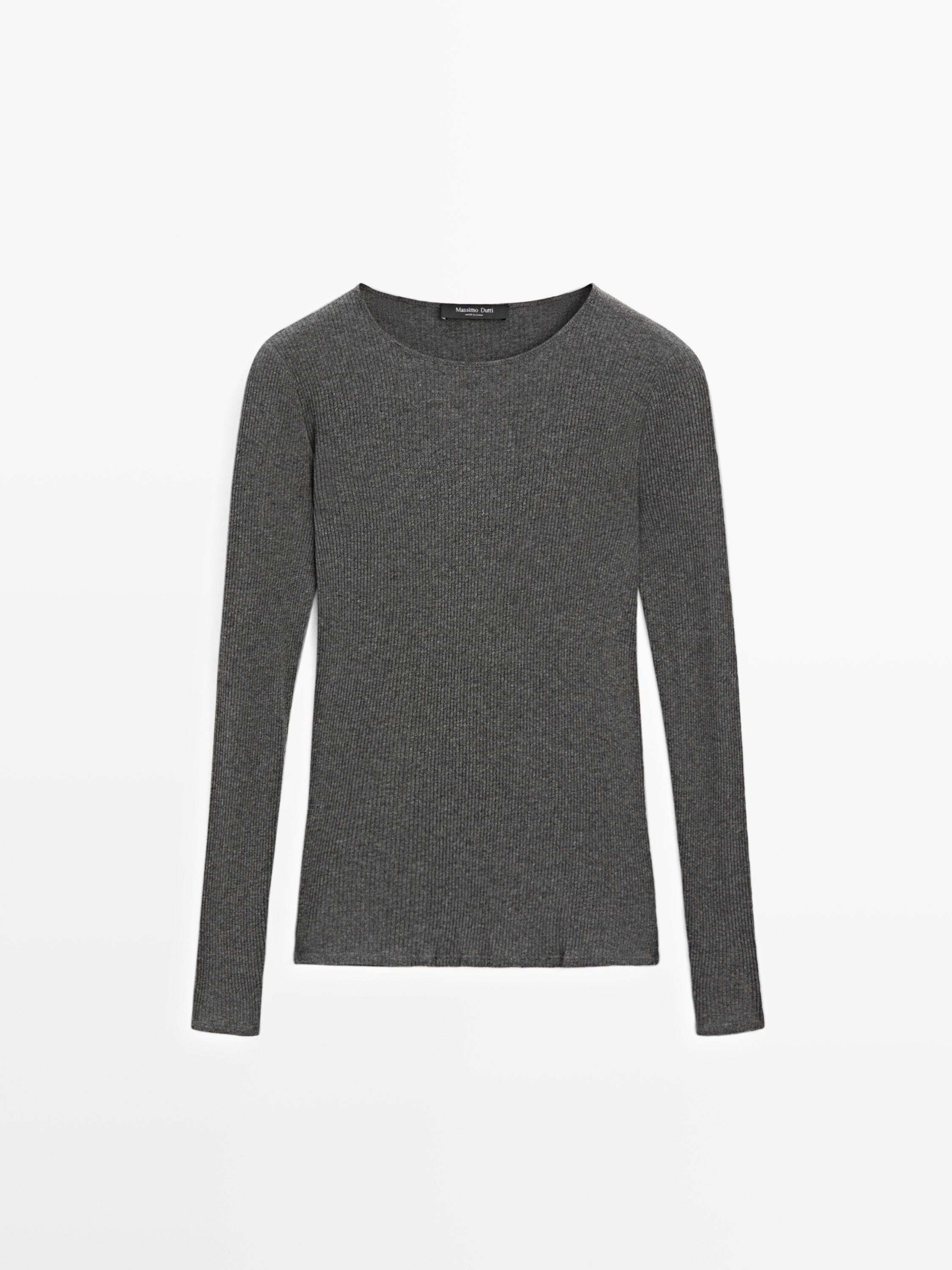 Long sleeve T-shirt with ribbed detail