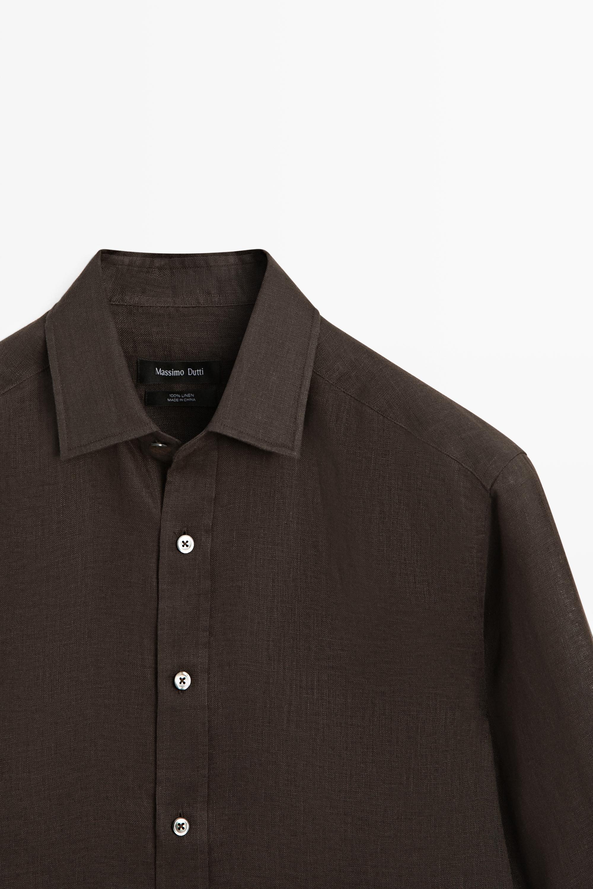 Regular fit 100% linen shirt — BROWN