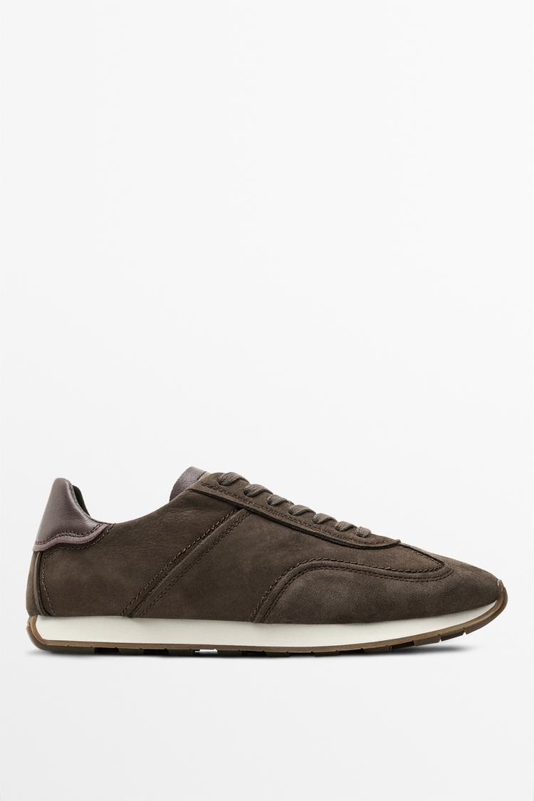Milled nappa leather sneaker — BROWN