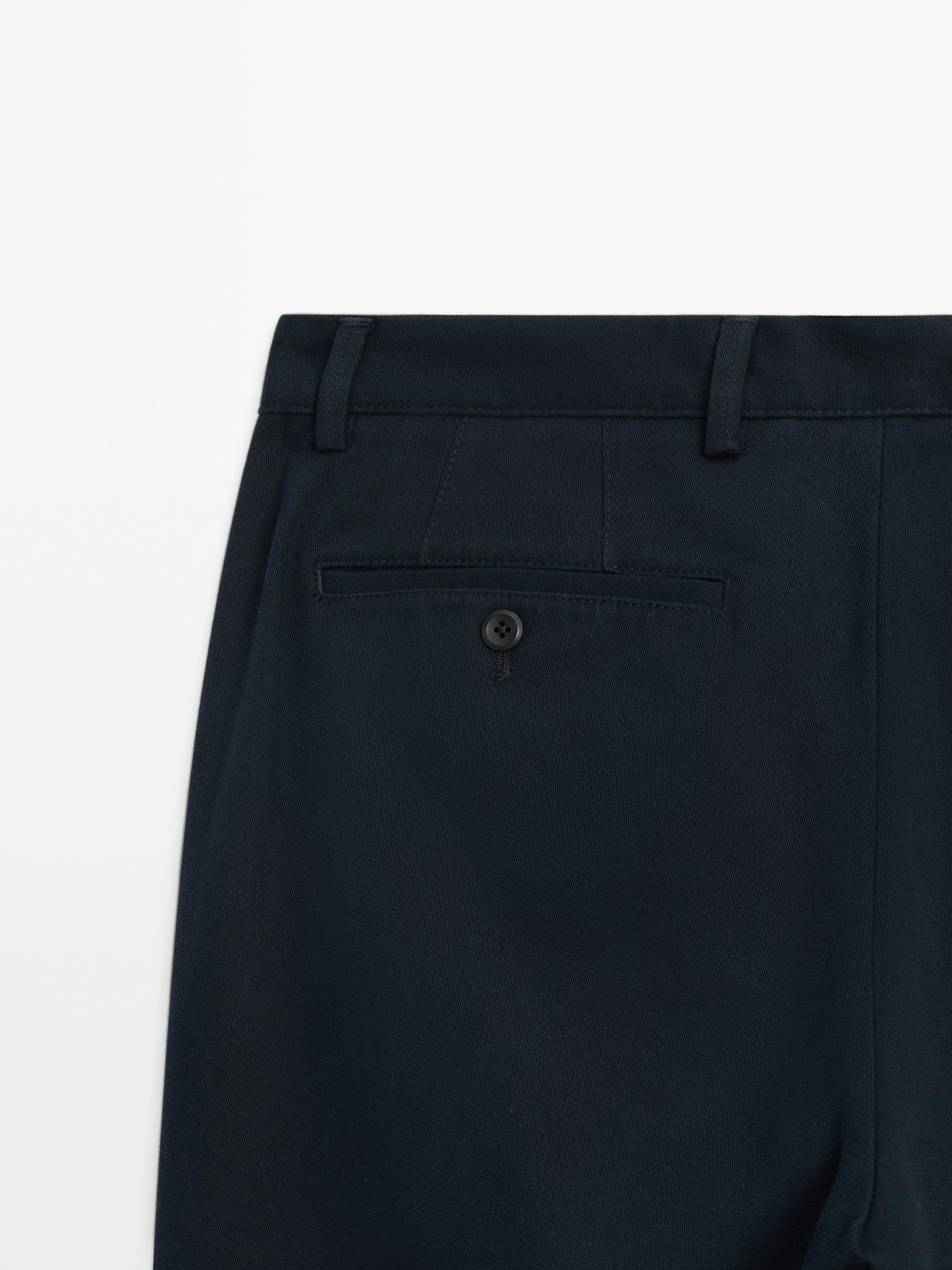 Cotton blend slim fit trousers
