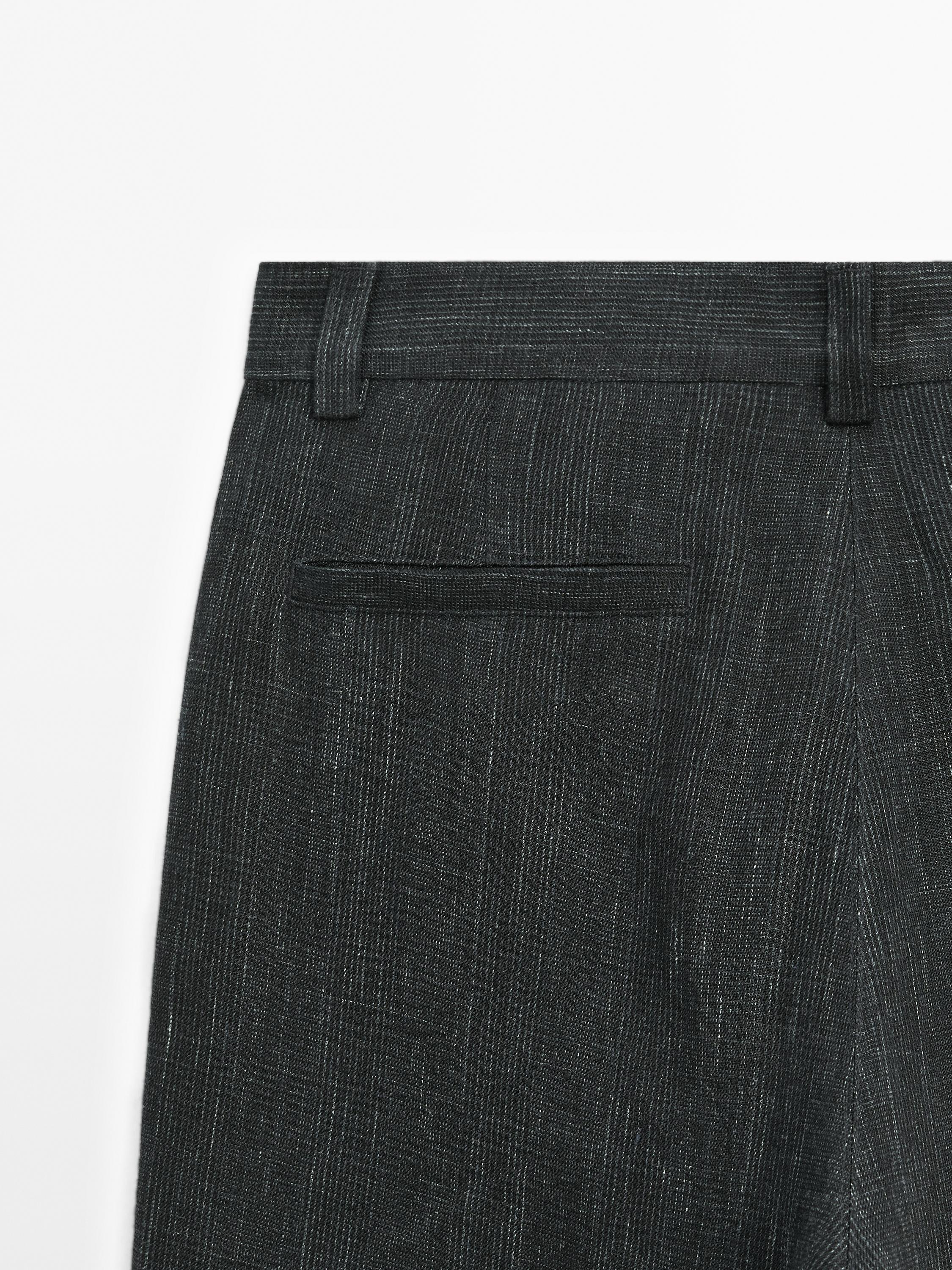 100% linen trousers with check detail