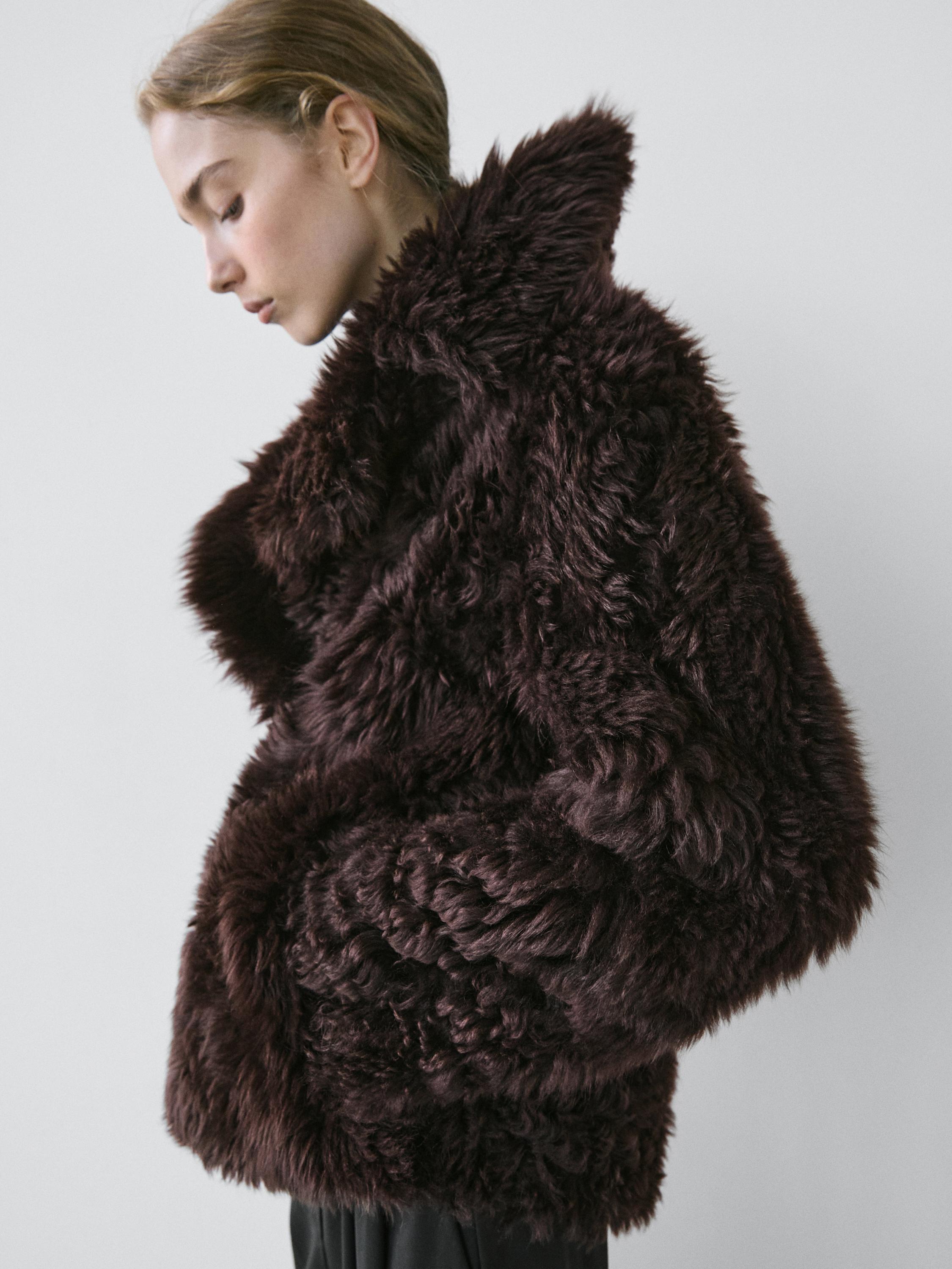 Sheepskin leather coat with lapel collar - STUDIO