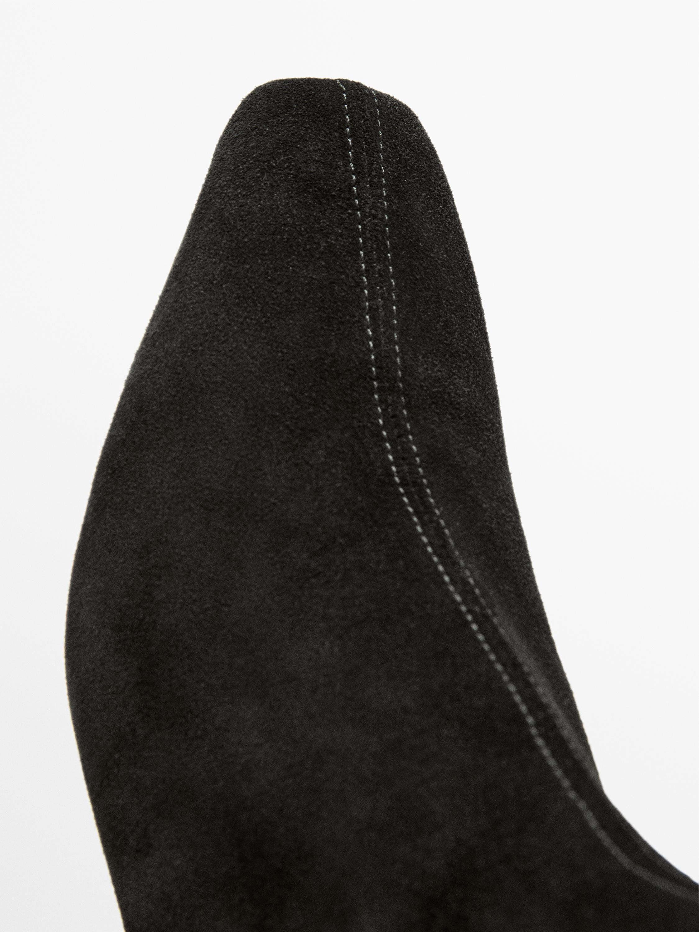 Split leather wedge ankle boots — BLACK
