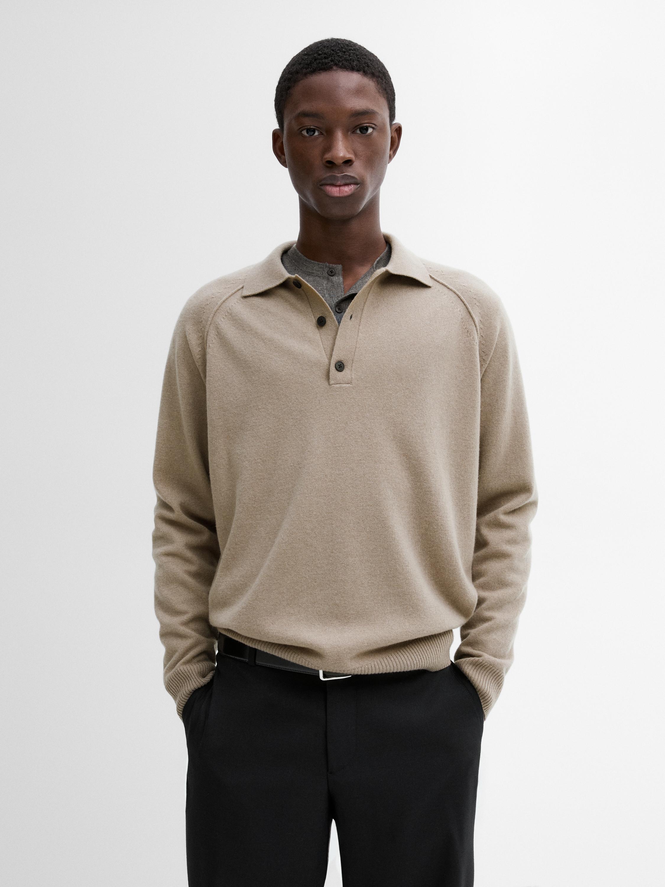 Wool knit sweater with polo collar