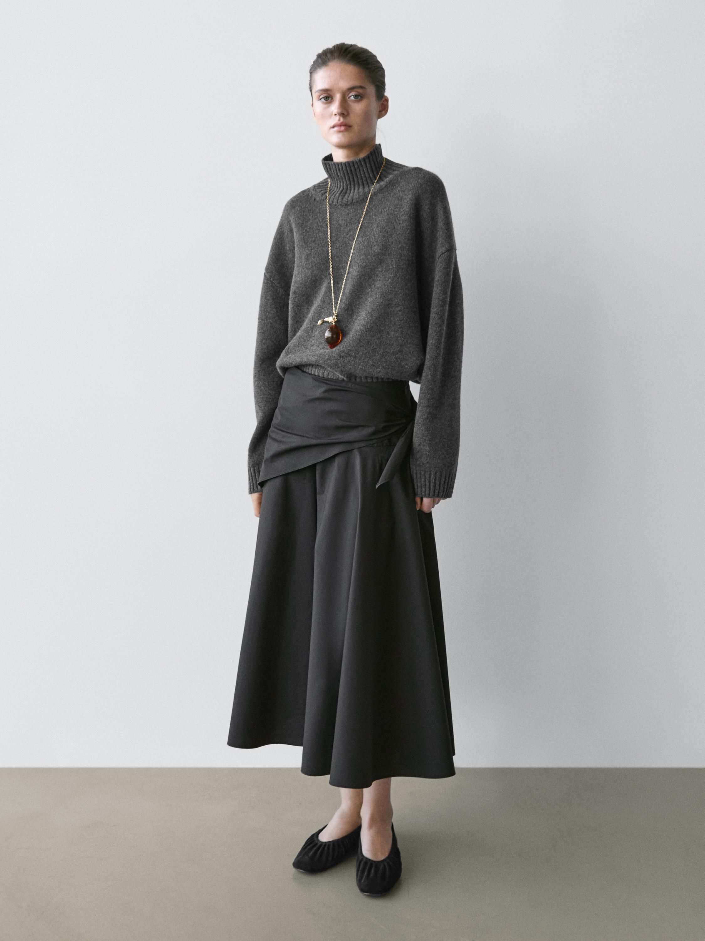 Midi skirt with scarf detail — BLACK