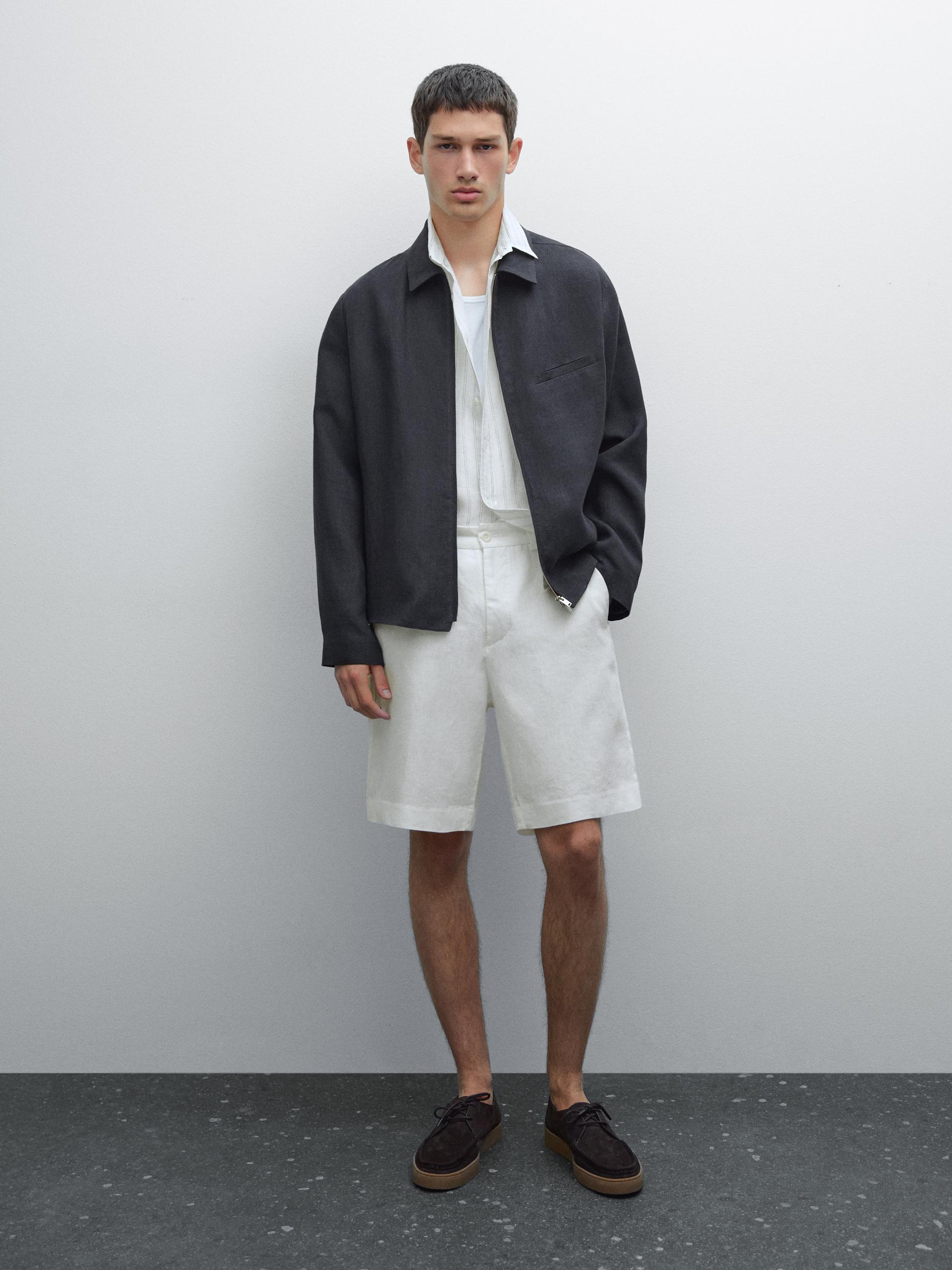 Bermuda Léger Lin - Blanc Cassé - 38 - Massimo Dutti - Homme