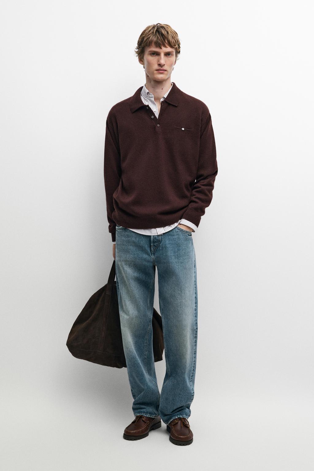 Knit pocket detail polo sweater