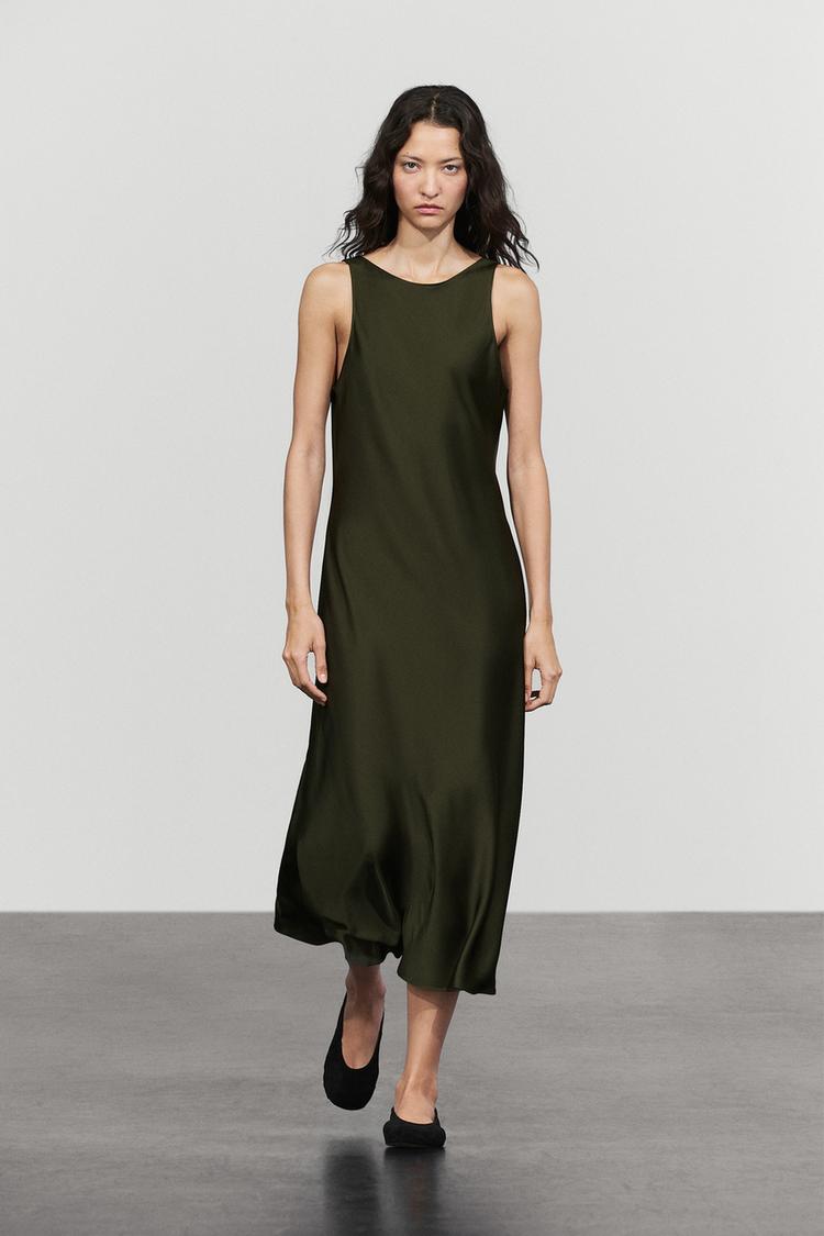 Satin midi dress — KHAKI