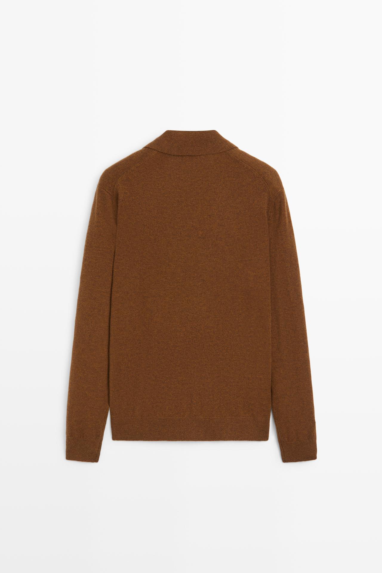 Wool blend knit polo sweater — COPPER