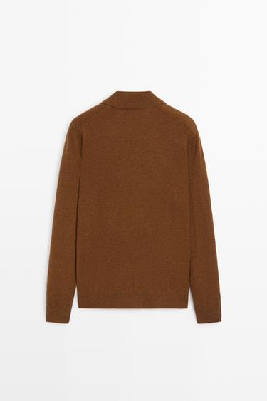 Wool blend knit polo sweater — COPPER 4