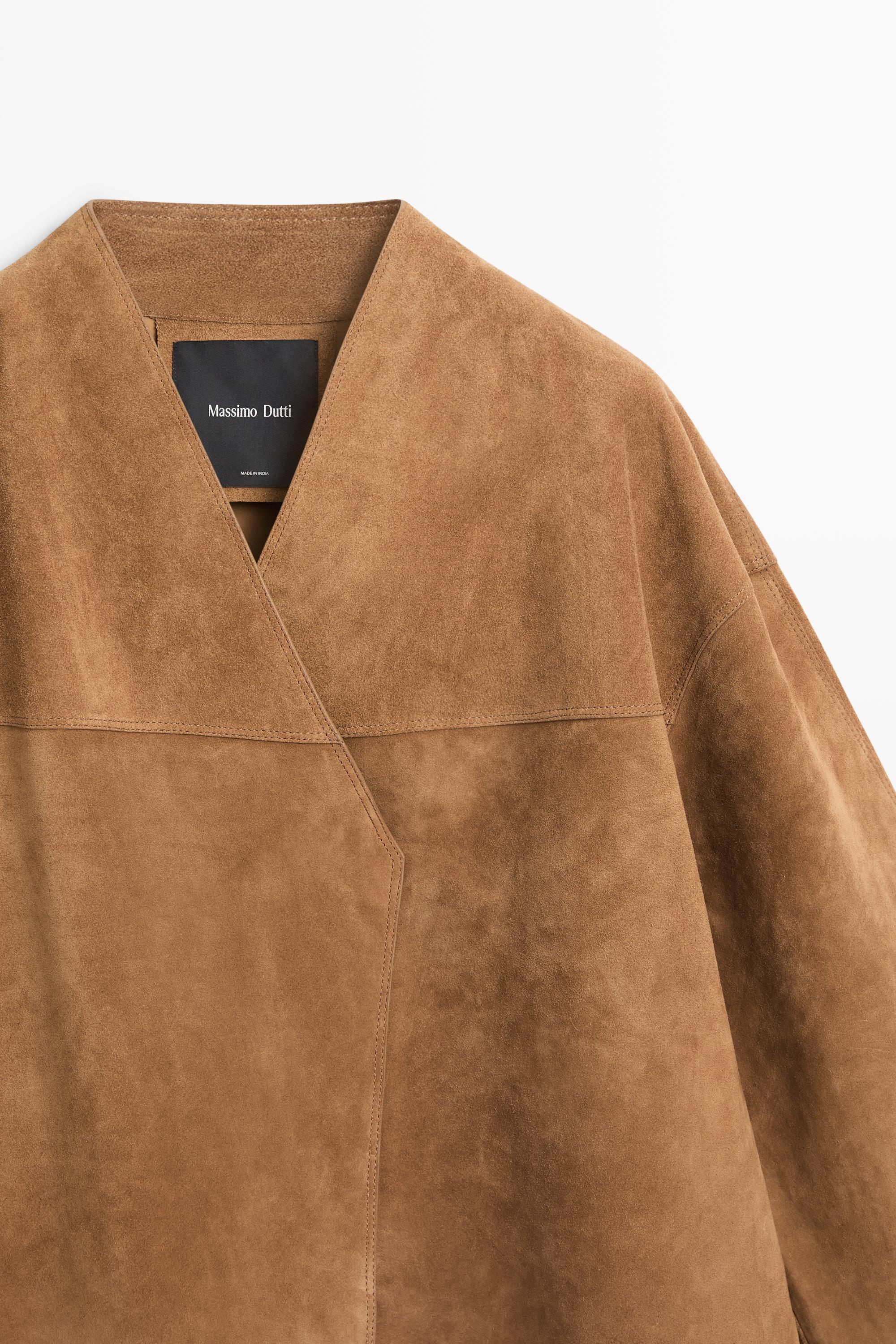 Short double-breasted suede leather jacket — MUSTARD YELLOW